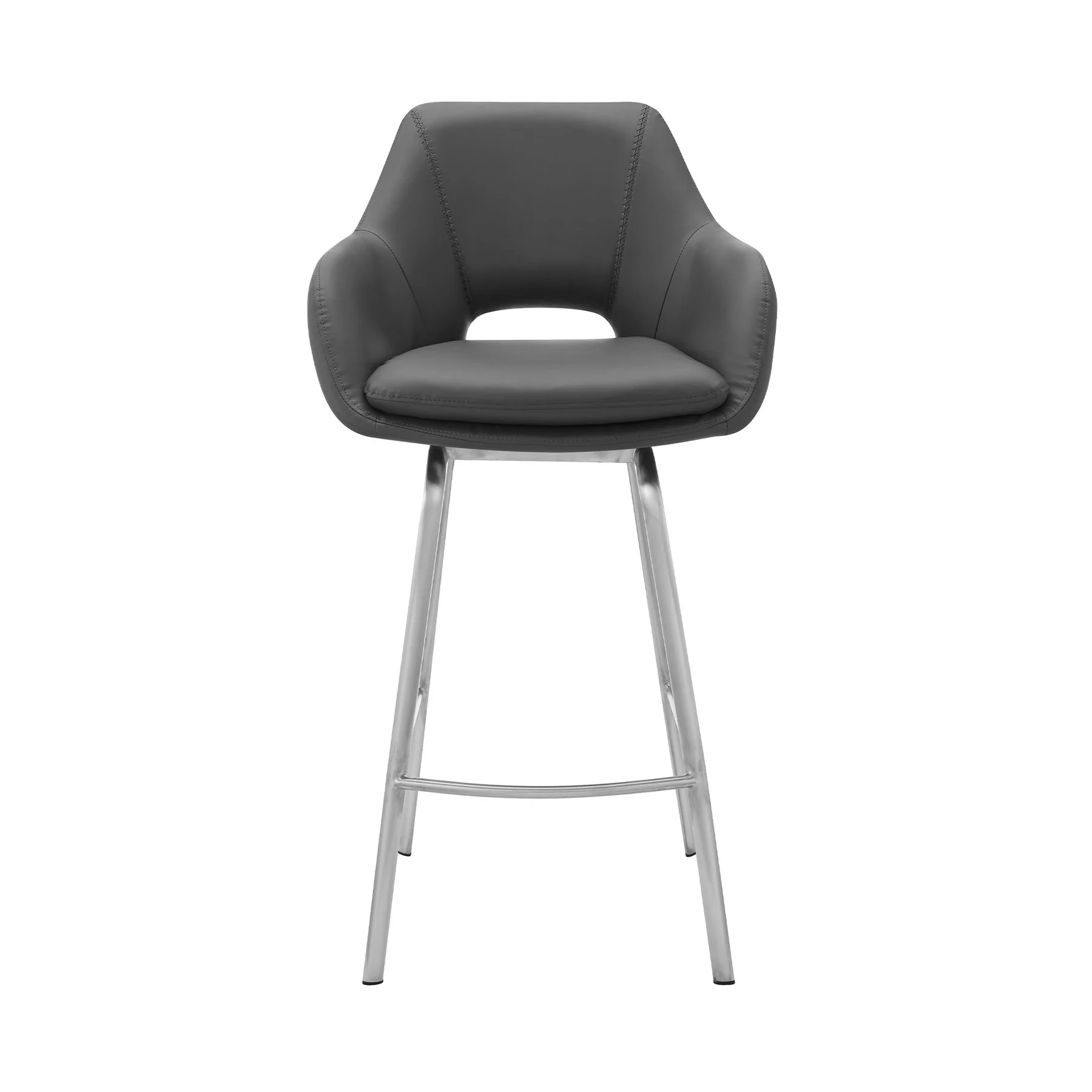 Aura Gray Faux Leather and Brushed Stainless Steel Swivel 26" Counter Stool - Image 2