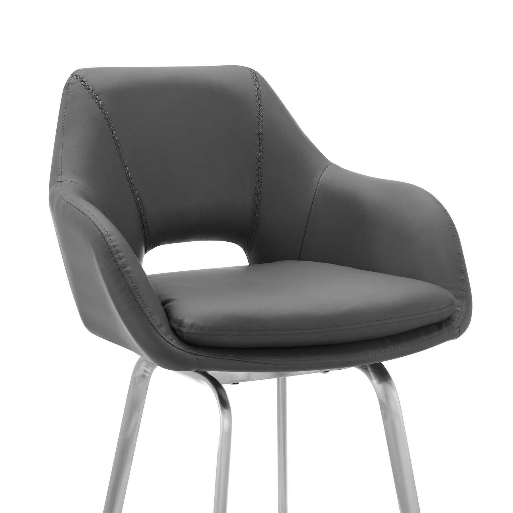 Aura Gray Faux Leather and Brushed Stainless Steel Swivel 26" Counter Stool - Image 6