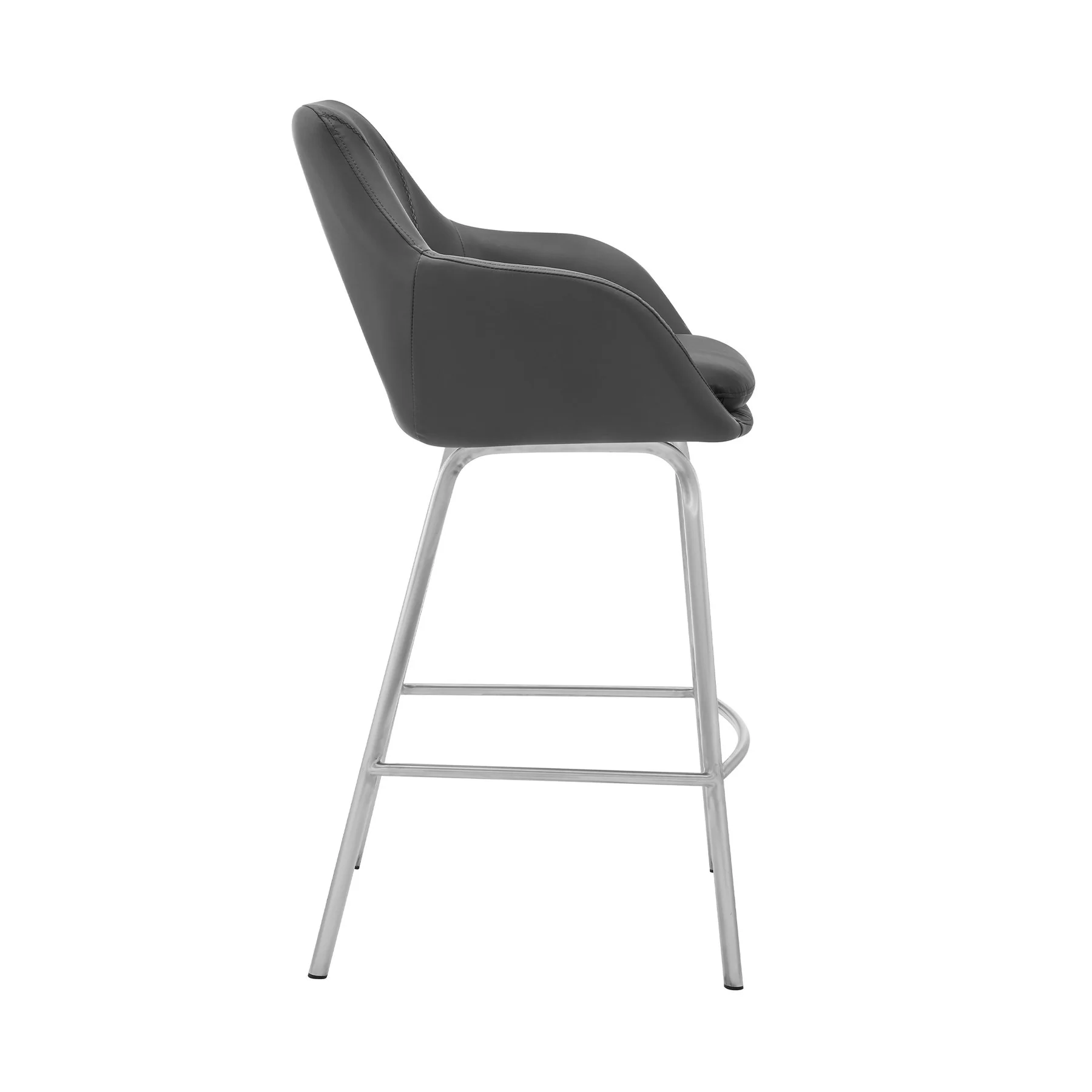Aura Gray Faux Leather and Brushed Stainless Steel Swivel 30" Bar Stool - Image 3