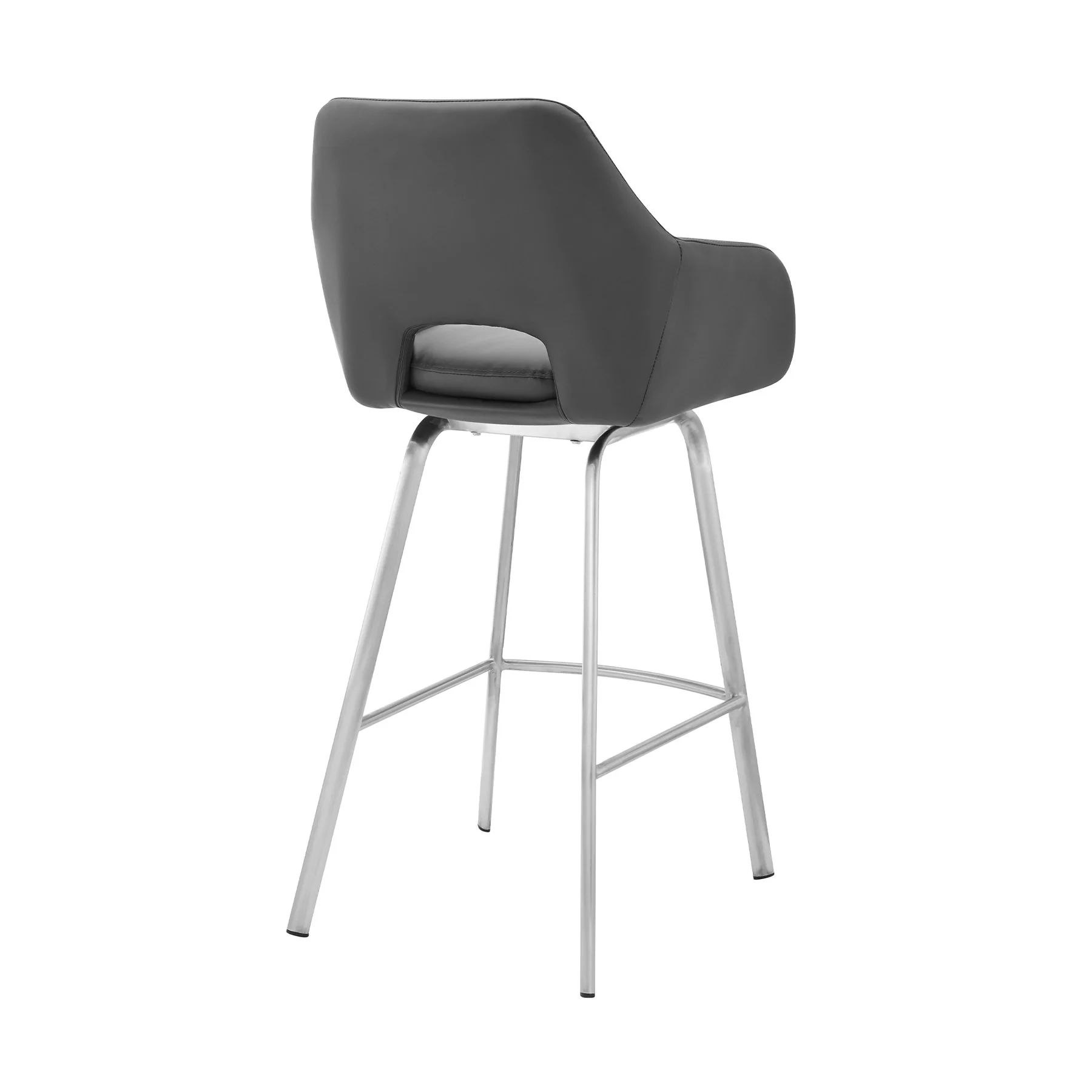 Aura Gray Faux Leather and Brushed Stainless Steel Swivel 30" Bar Stool - Image 4