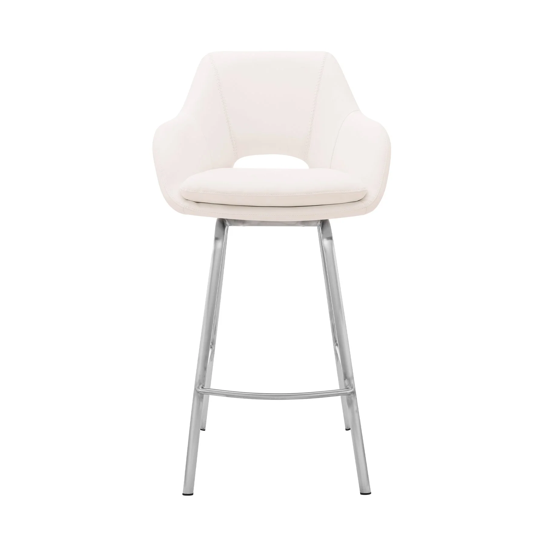 Aura White Faux Leather and Brushed Stainless Steel Swivel 26" Counter Stool - Image 2