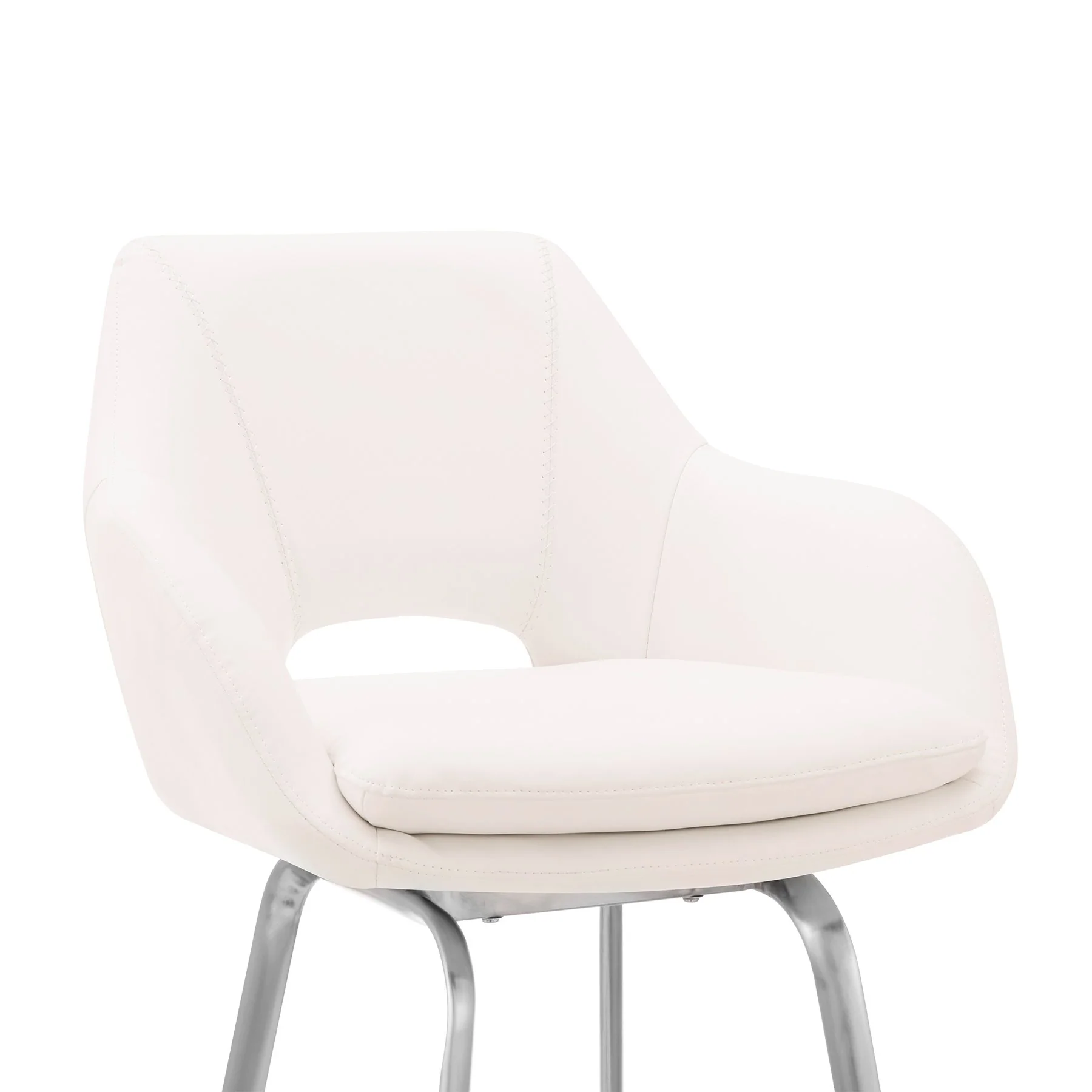 Aura White Faux Leather and Brushed Stainless Steel Swivel 26" Counter Stool - Image 6