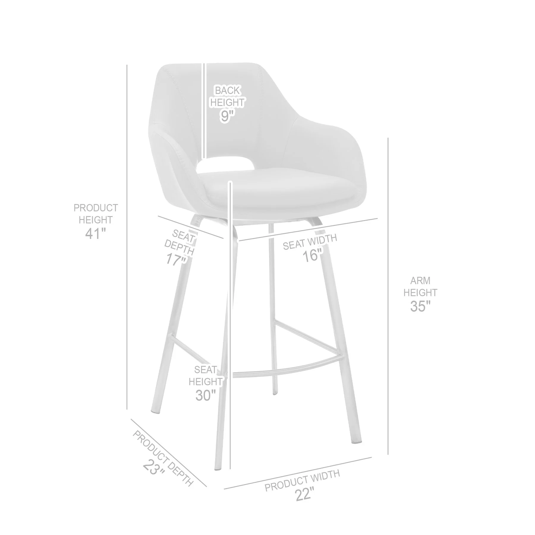 Aura White Faux Leather and Brushed Stainless Steel Swivel 30" Bar Stool - Image 10