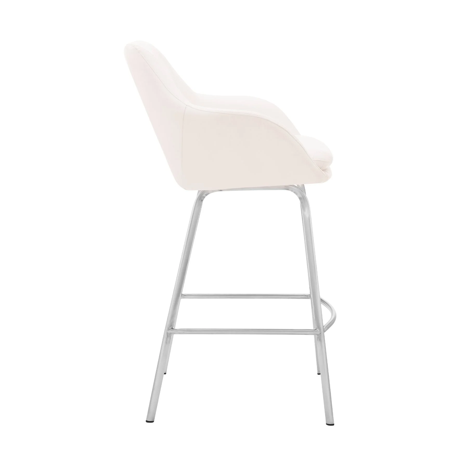 Aura White Faux Leather and Brushed Stainless Steel Swivel 30" Bar Stool - Image 3
