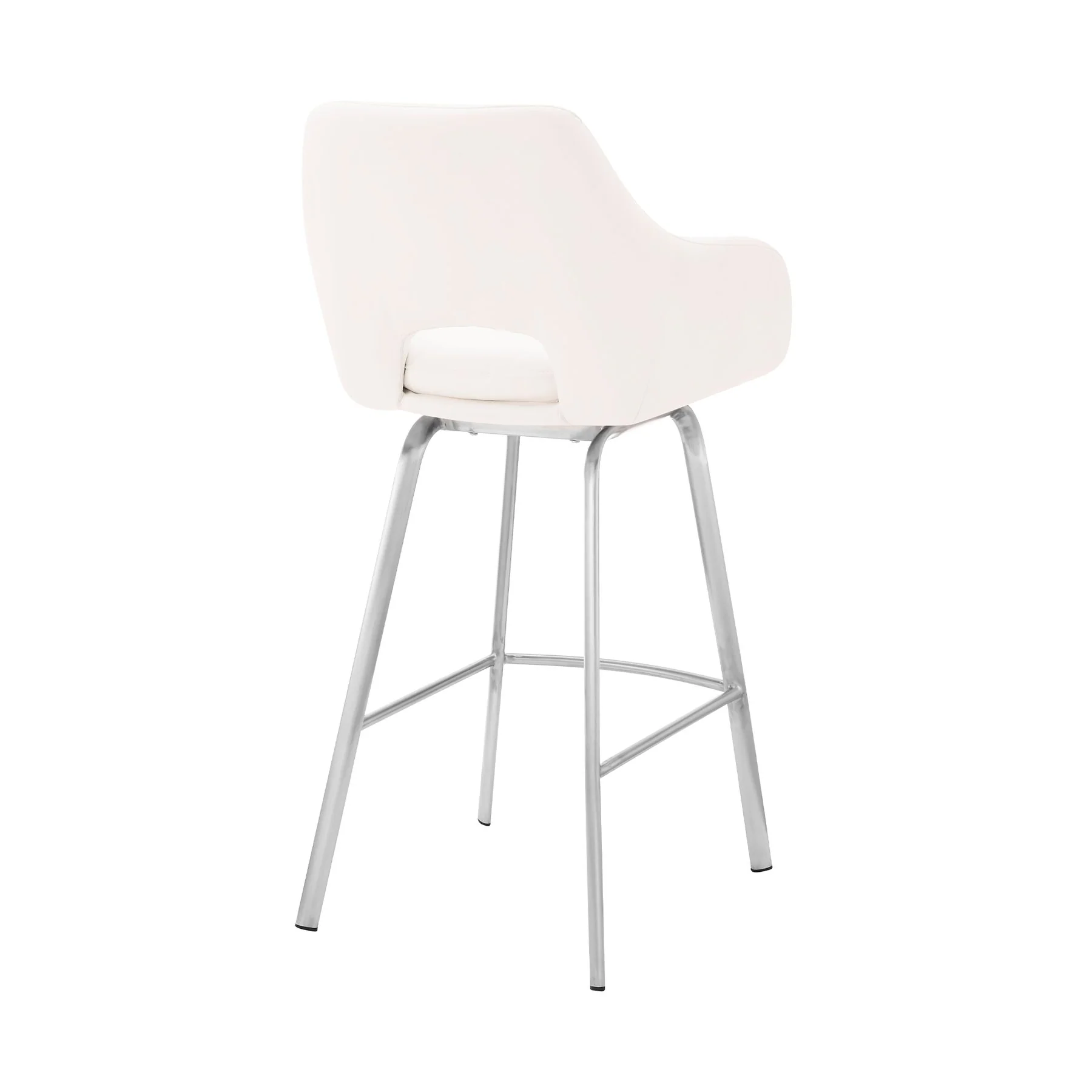 Aura White Faux Leather and Brushed Stainless Steel Swivel 30" Bar Stool - Image 4