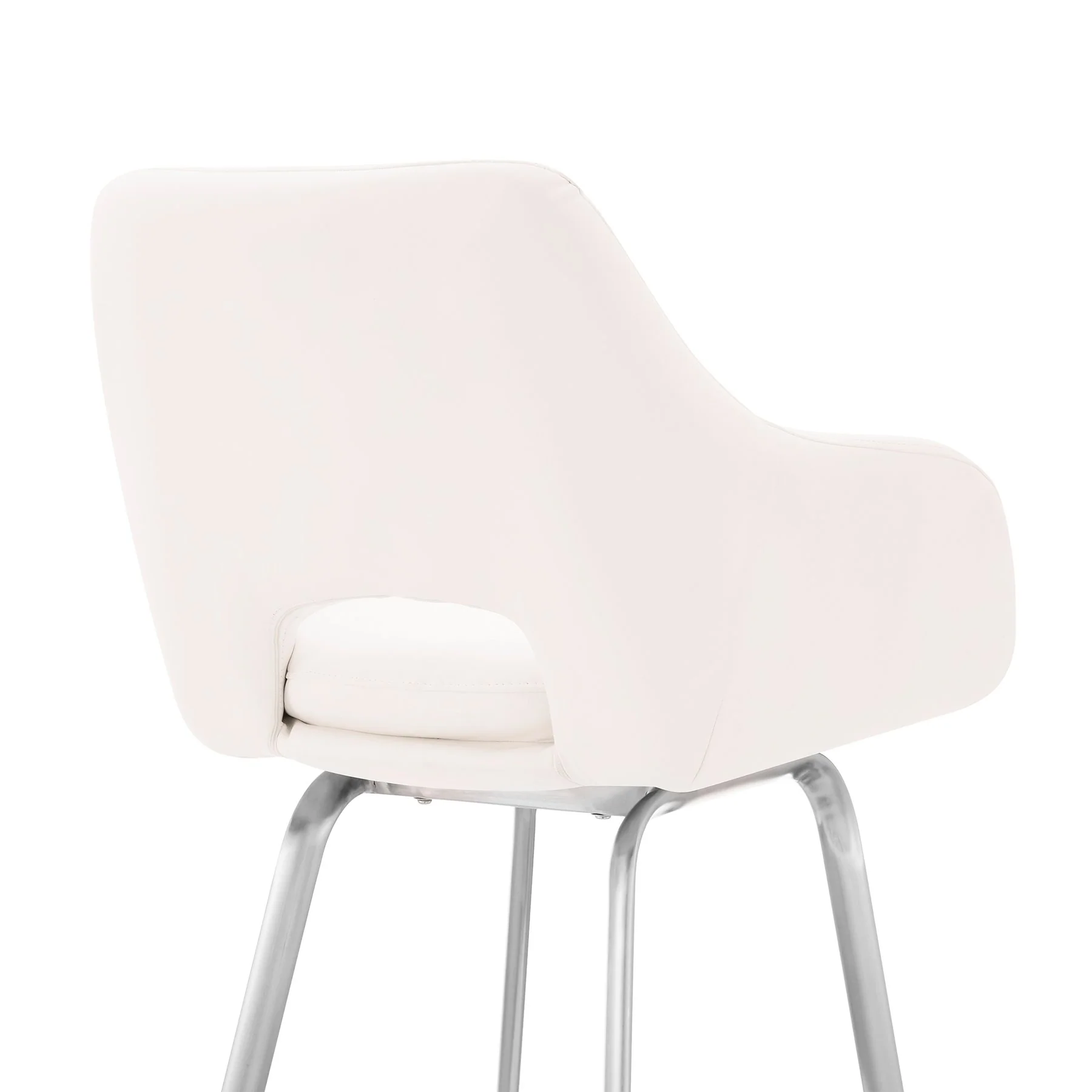 Aura White Faux Leather and Brushed Stainless Steel Swivel 30" Bar Stool - Image 7