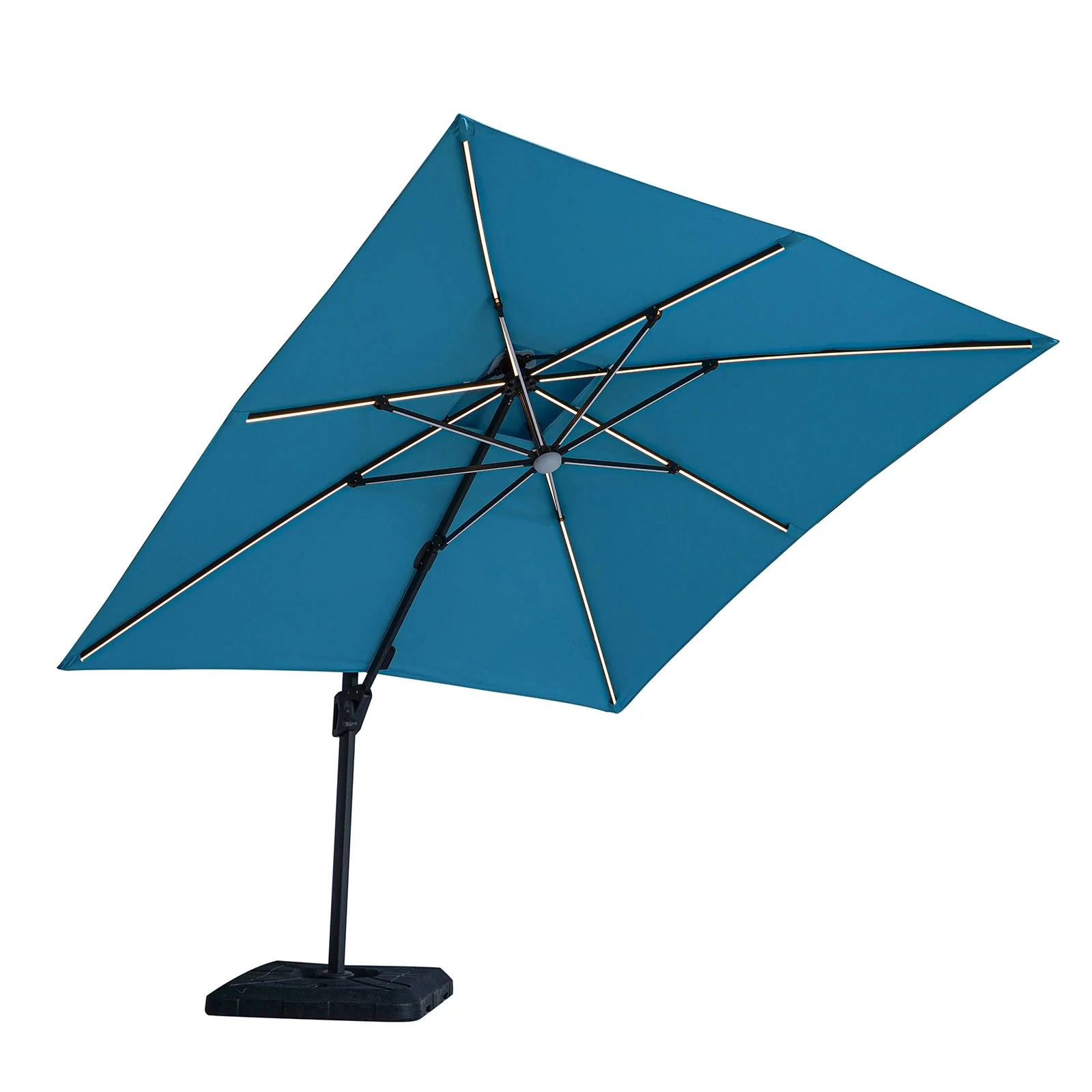 Aurora 10' SQ Umbrella, Double Top, LED Bulb + Control, Teal + Base - Image 4
