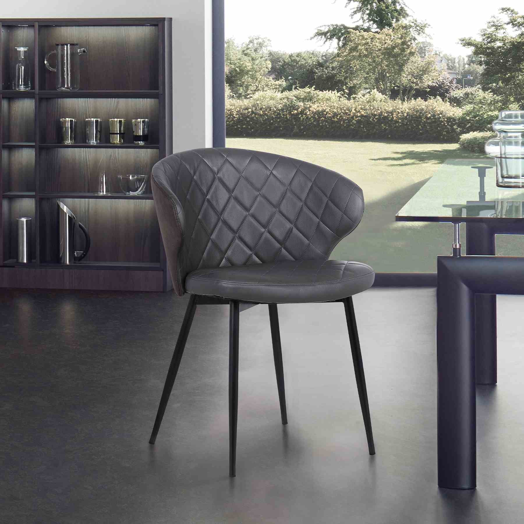 Ava Contemporary Dining Chair in Black Powder Coated Finish and Gray Faux Leather - Image 6