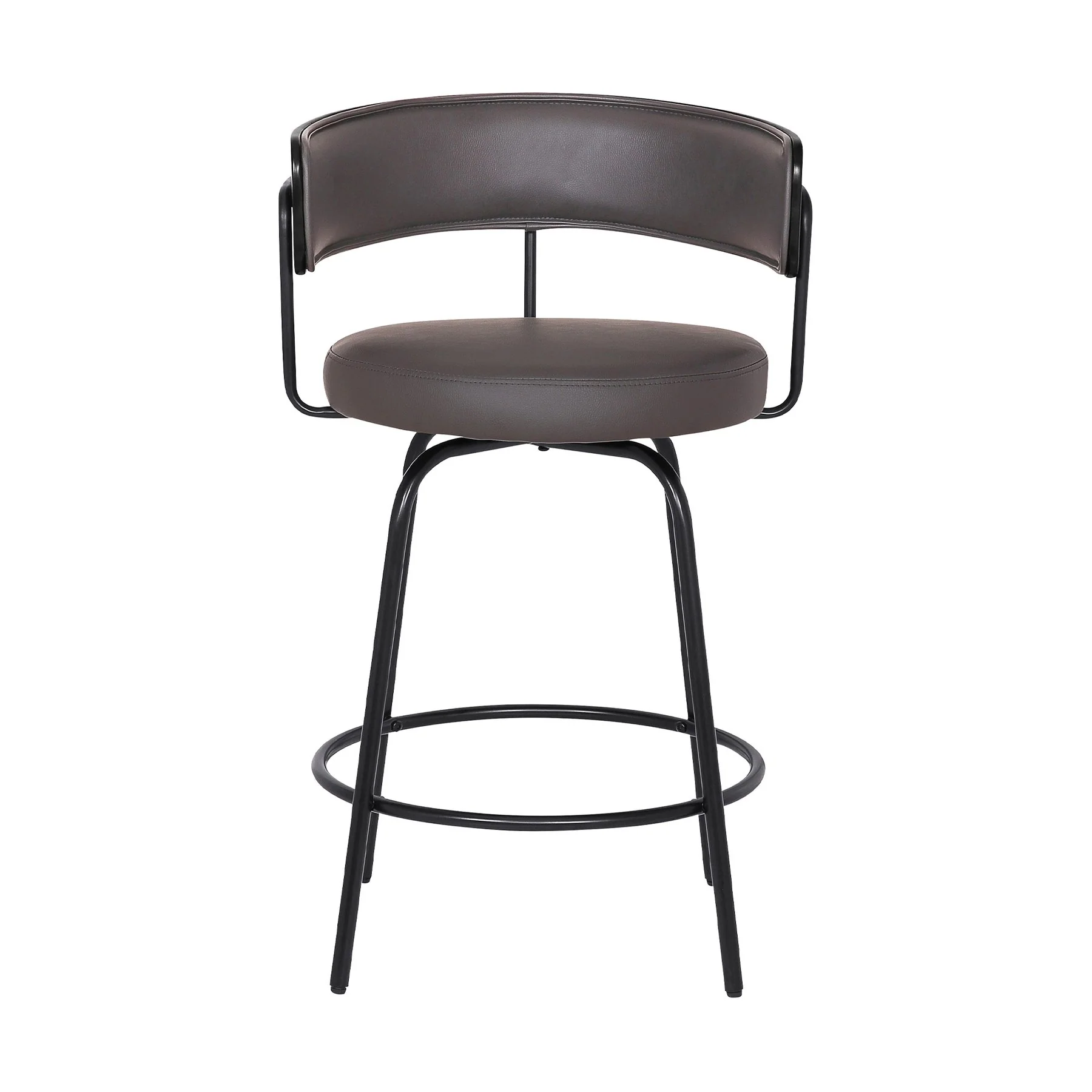 Avalon 26" Gray Faux Leather Swivel Barstool in Black Powder Coated Finish - Image 2