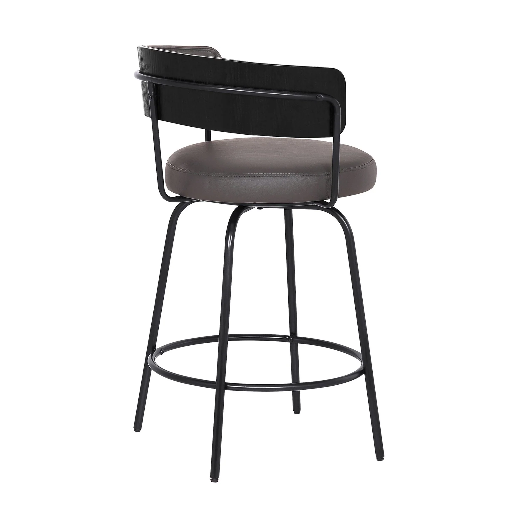 Avalon 26" Gray Faux Leather Swivel Barstool in Black Powder Coated Finish - Image 4