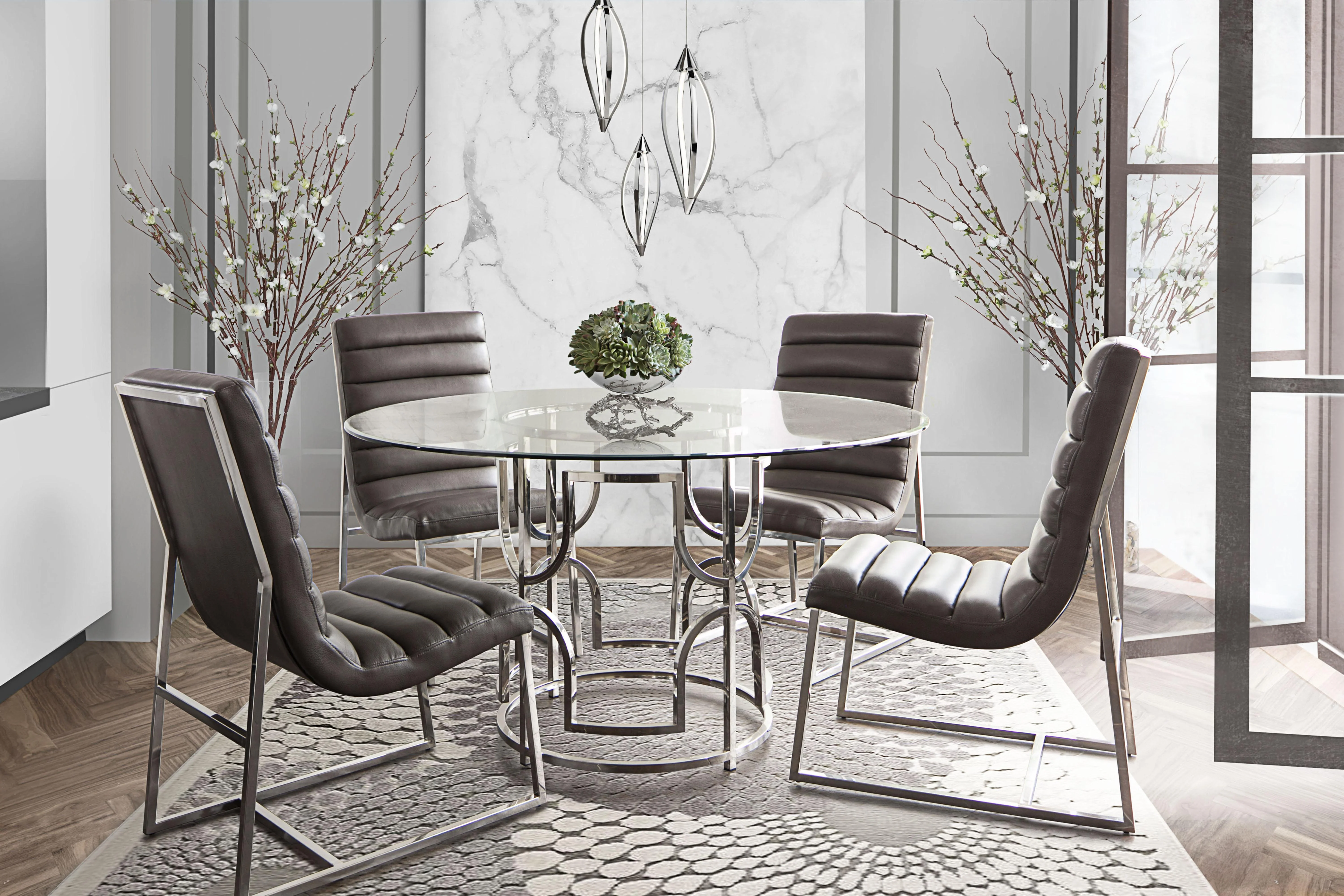 Avalon 54" Round Glass Top Dining Table with Round Stainless Steel Base by Diamond Sofa - Image 5