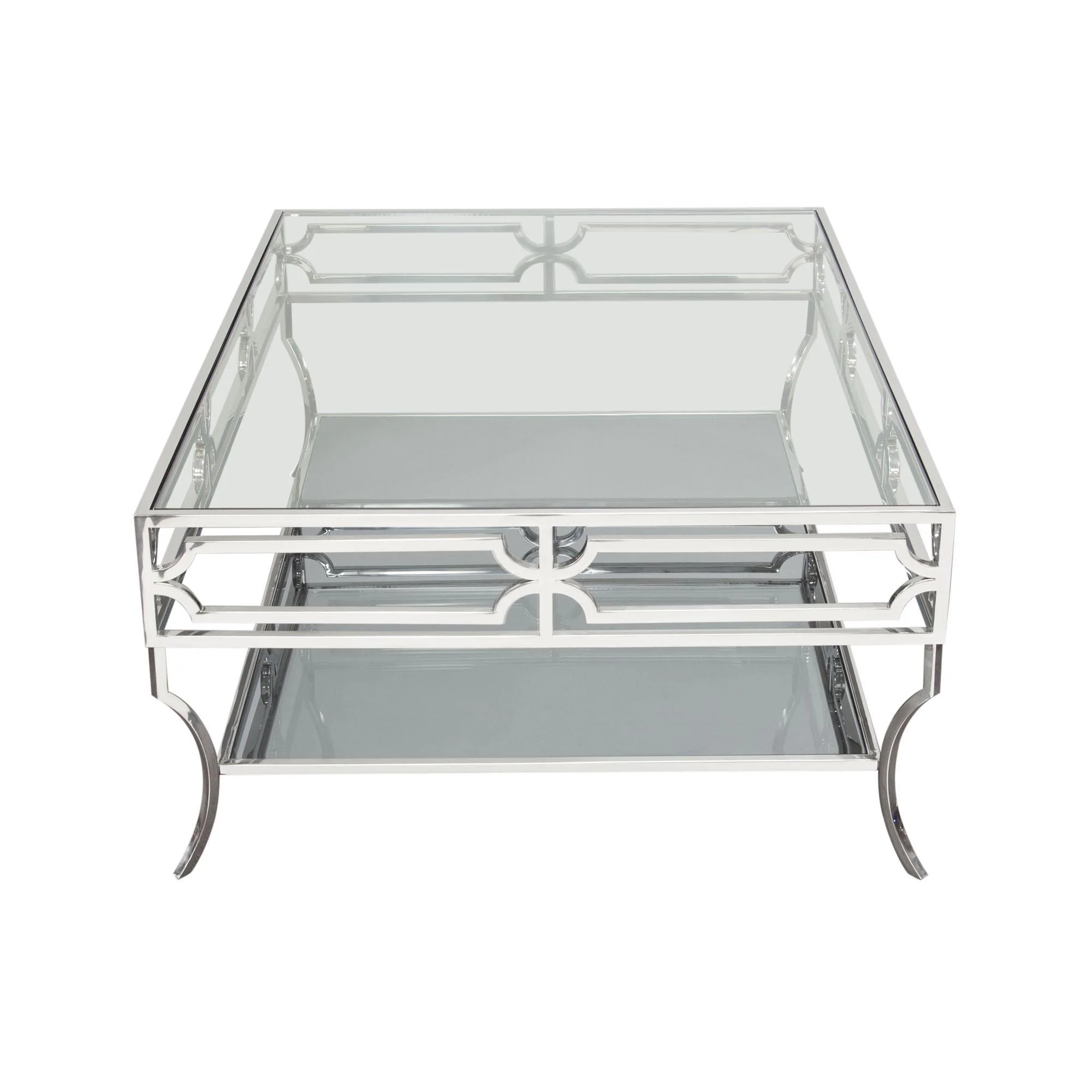 Avalon Cocktail Table with Clear Glass Top, Mirrored Shelf & Stainless Steel Frame by Diamond Sofa - Image 3