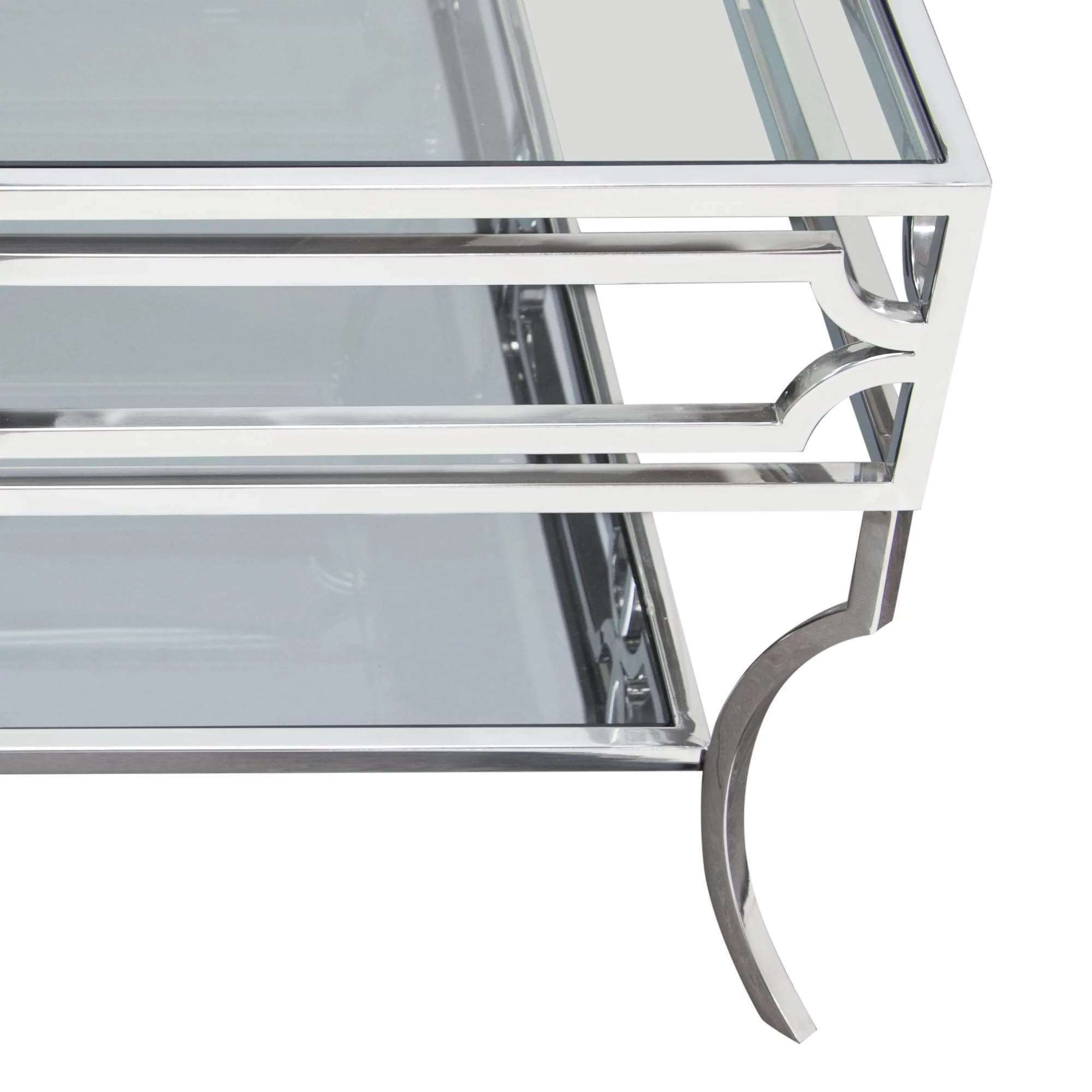 Avalon Cocktail Table with Clear Glass Top, Mirrored Shelf & Stainless Steel Frame by Diamond Sofa - Image 4
