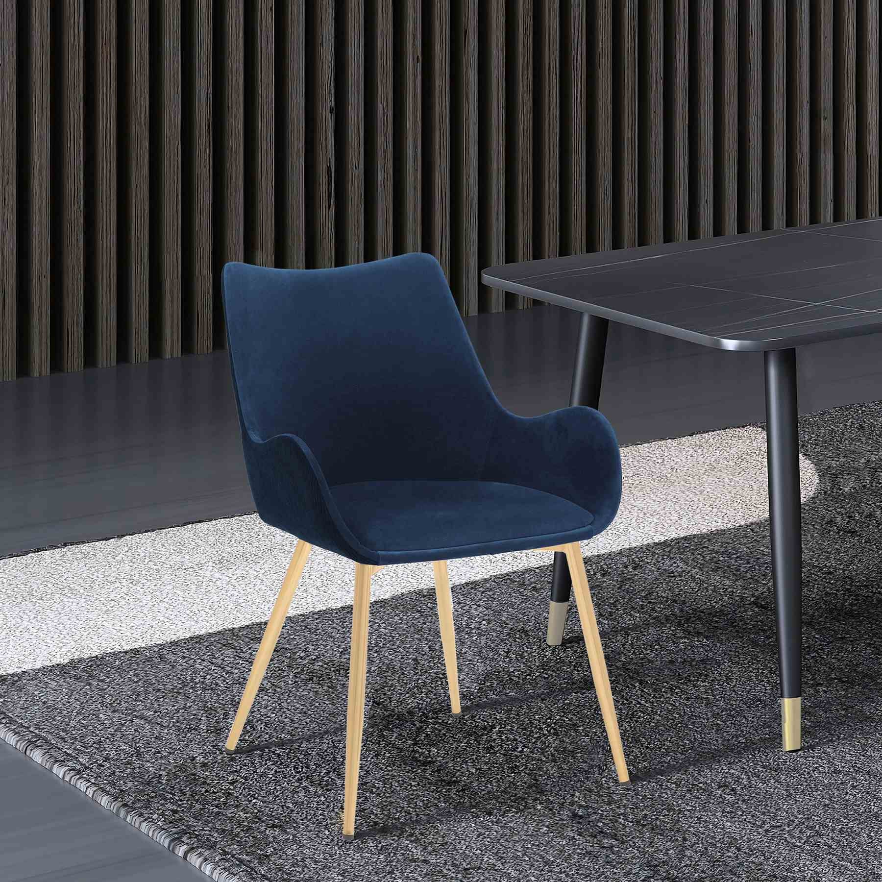 Avery Blue Fabric Dining Room Chair with Gold Legs - Image 11