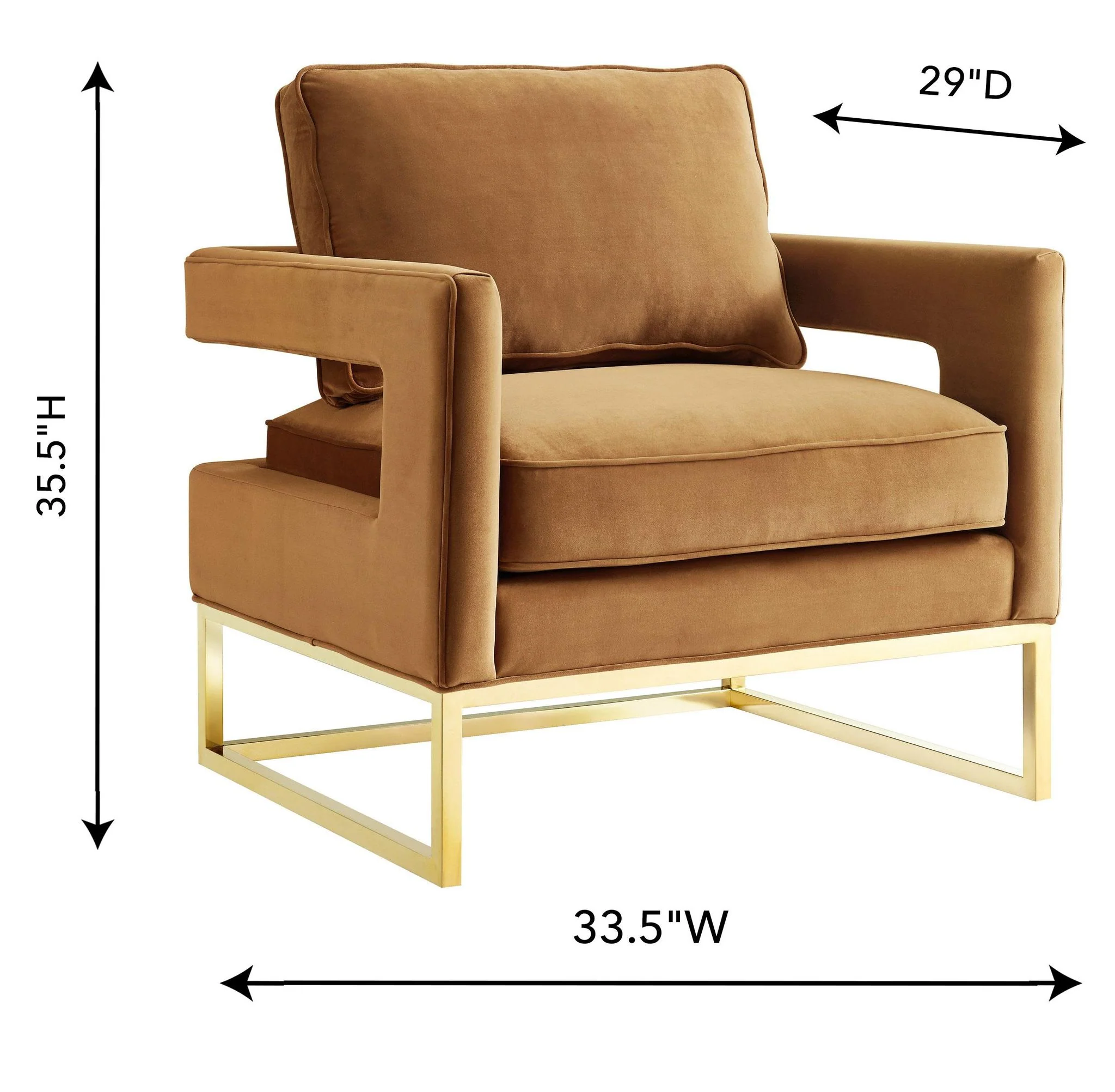 Avery Cognac Velvet Chair With Polished Gold Base - Image 6