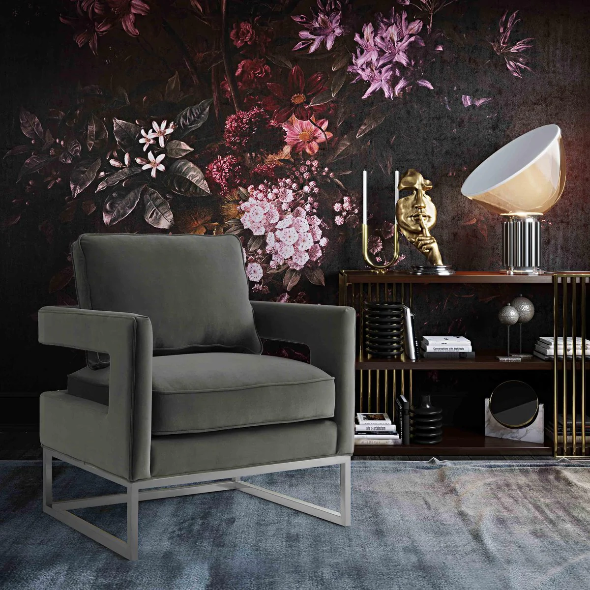 Avery Grey Velvet Chair - Silver Frame - Image 2