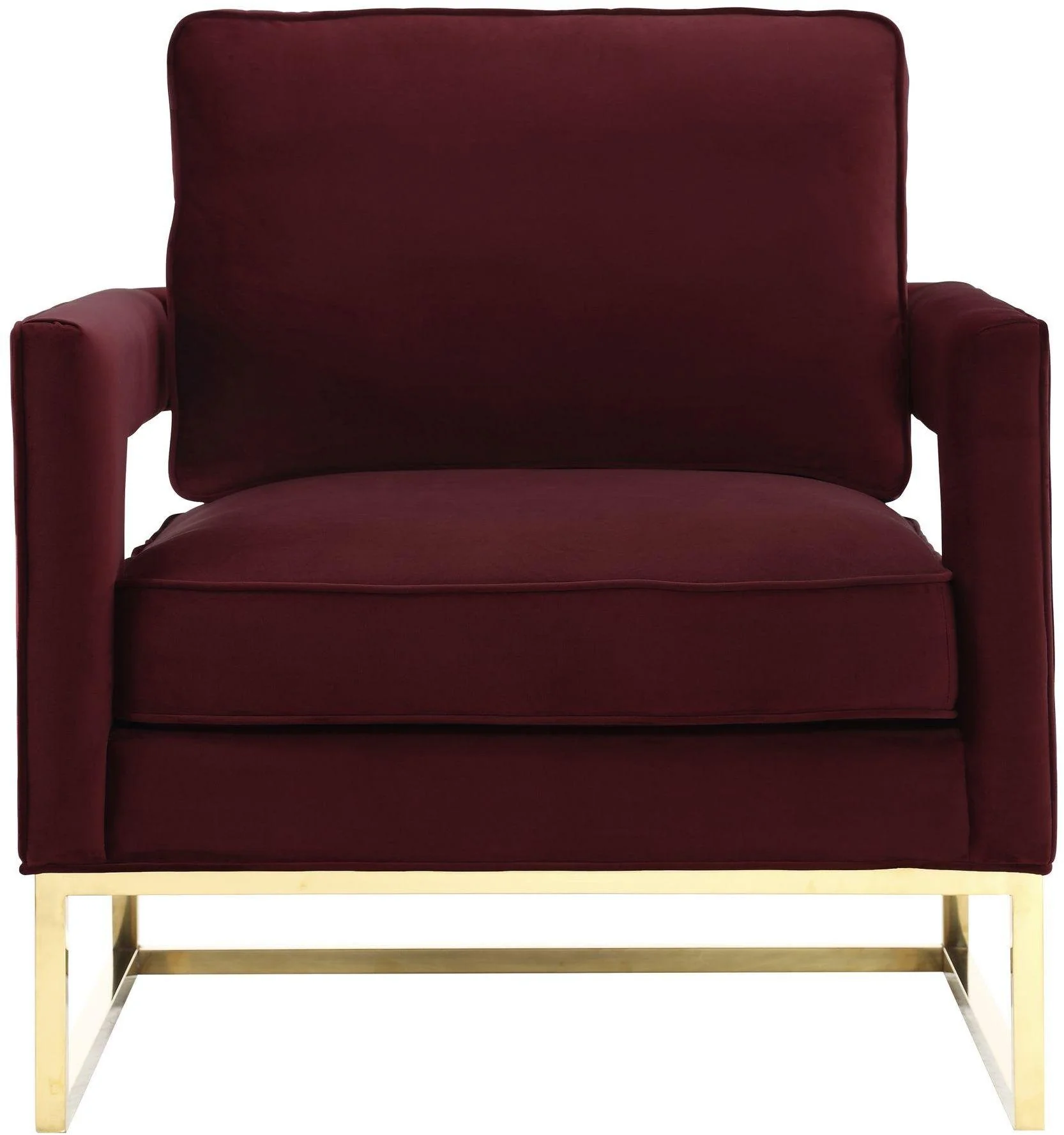 Avery Maroon Velvet Chair With Polished Gold Base - Image 3