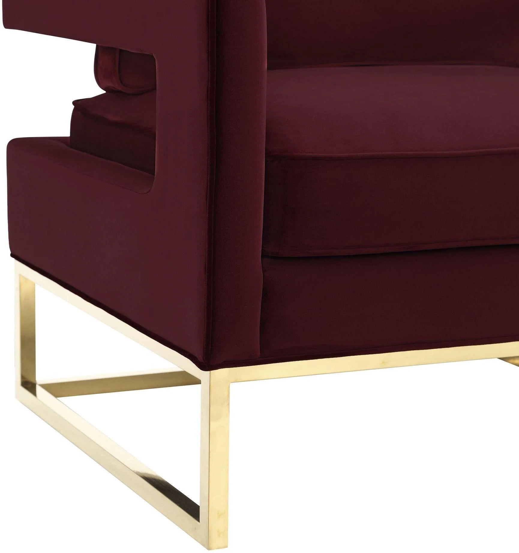 Avery Maroon Velvet Chair With Polished Gold Base - Image 5