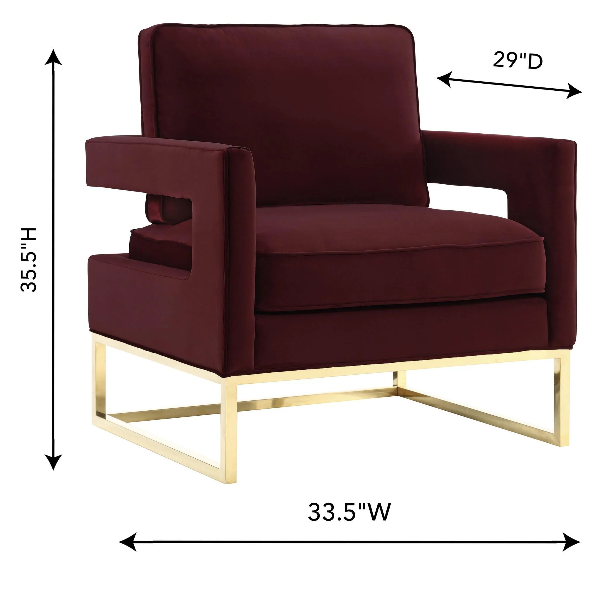 Avery Maroon Velvet Chair With Polished Gold Base - Image 6