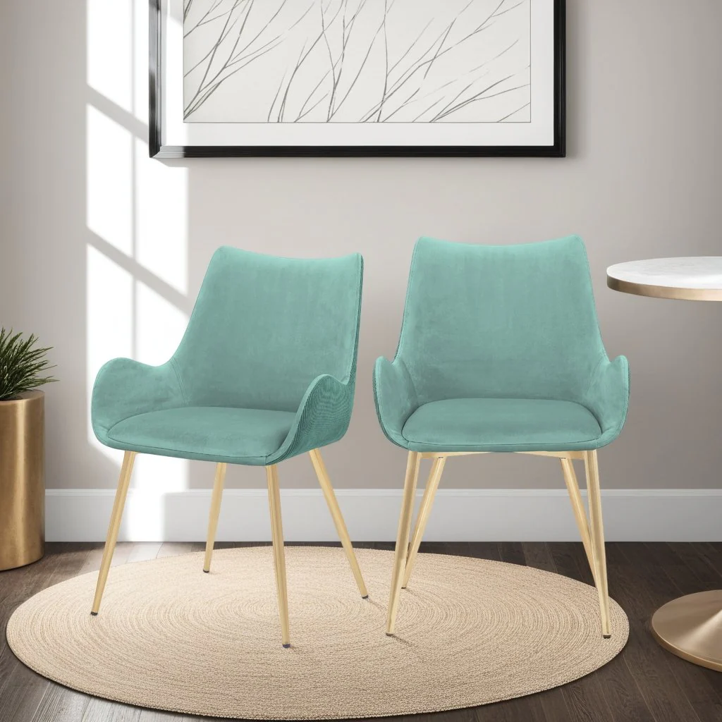 Avery Teal Fabric Dining Room Chair with Gold Legs - Image 9