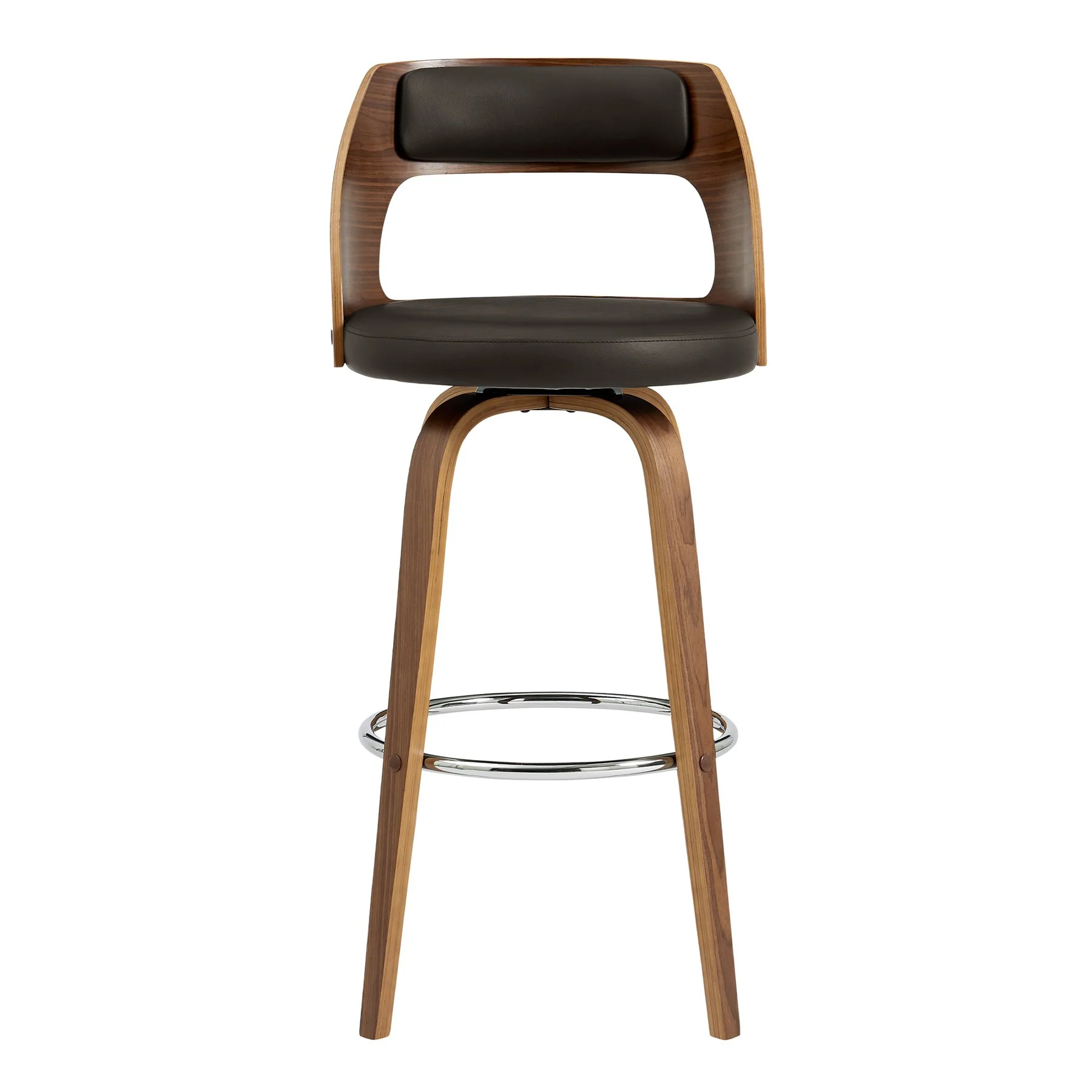 Axel 26" Swivel Counter Stool in Brown Faux Leather and Walnut Wood - Image 2