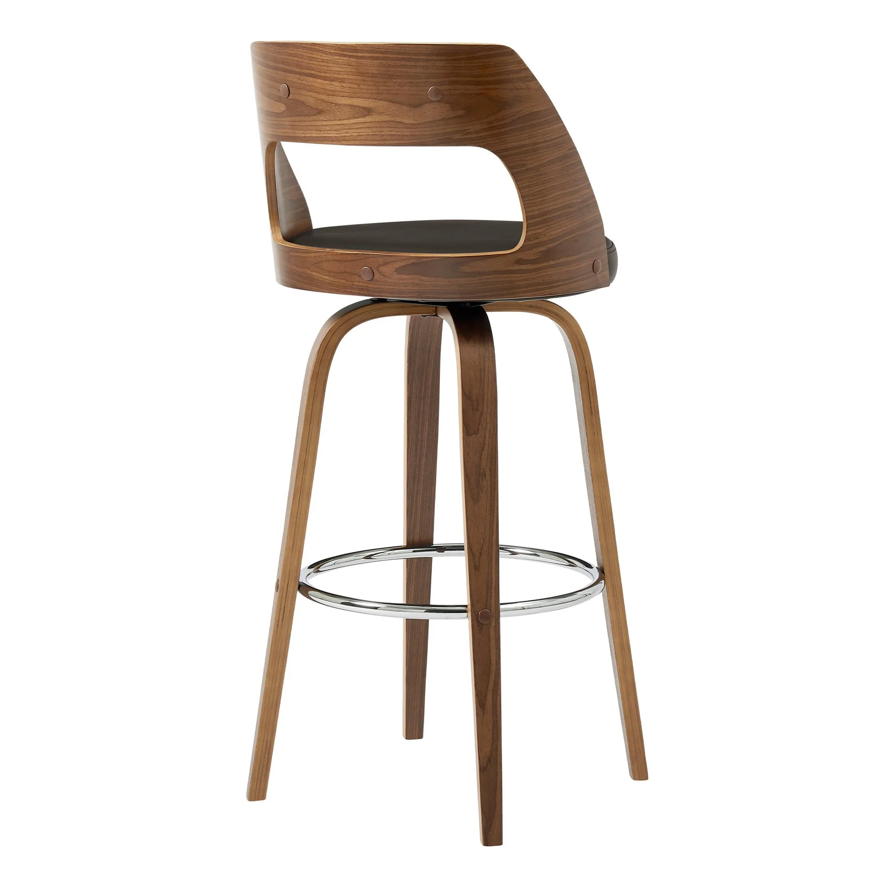 Axel 26" Swivel Counter Stool in Brown Faux Leather and Walnut Wood - Image 4