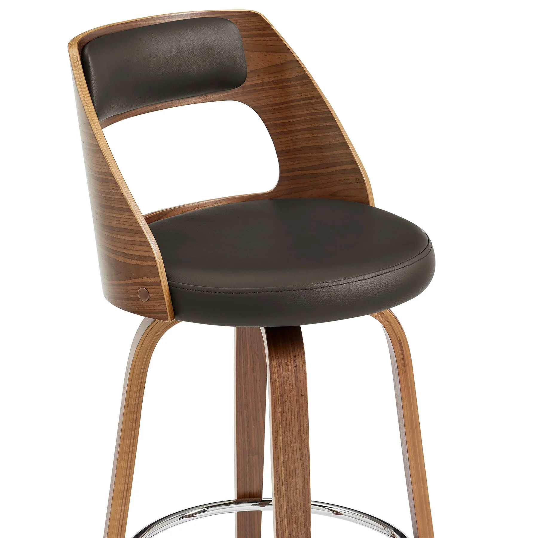 Axel 26" Swivel Counter Stool in Brown Faux Leather and Walnut Wood - Image 6