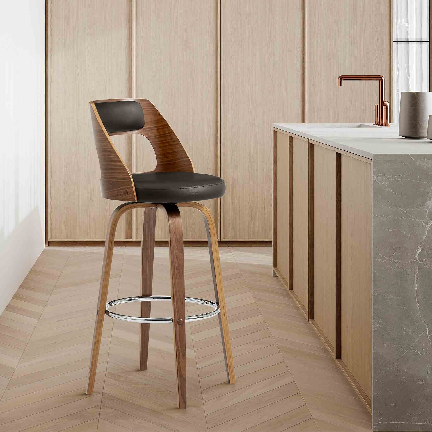 Axel 26" Swivel Counter Stool in Brown Faux Leather and Walnut Wood - Image 9