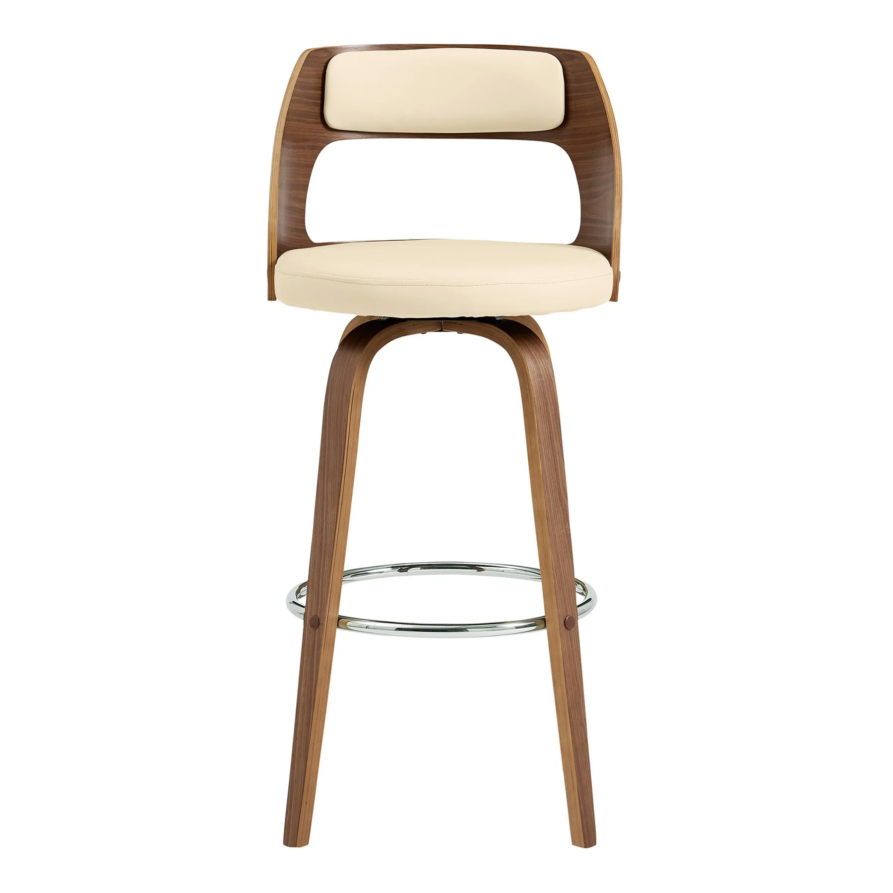 Axel 26" Swivel Counter Stool in Cream Faux Leather and Walnut Wood - Image 2