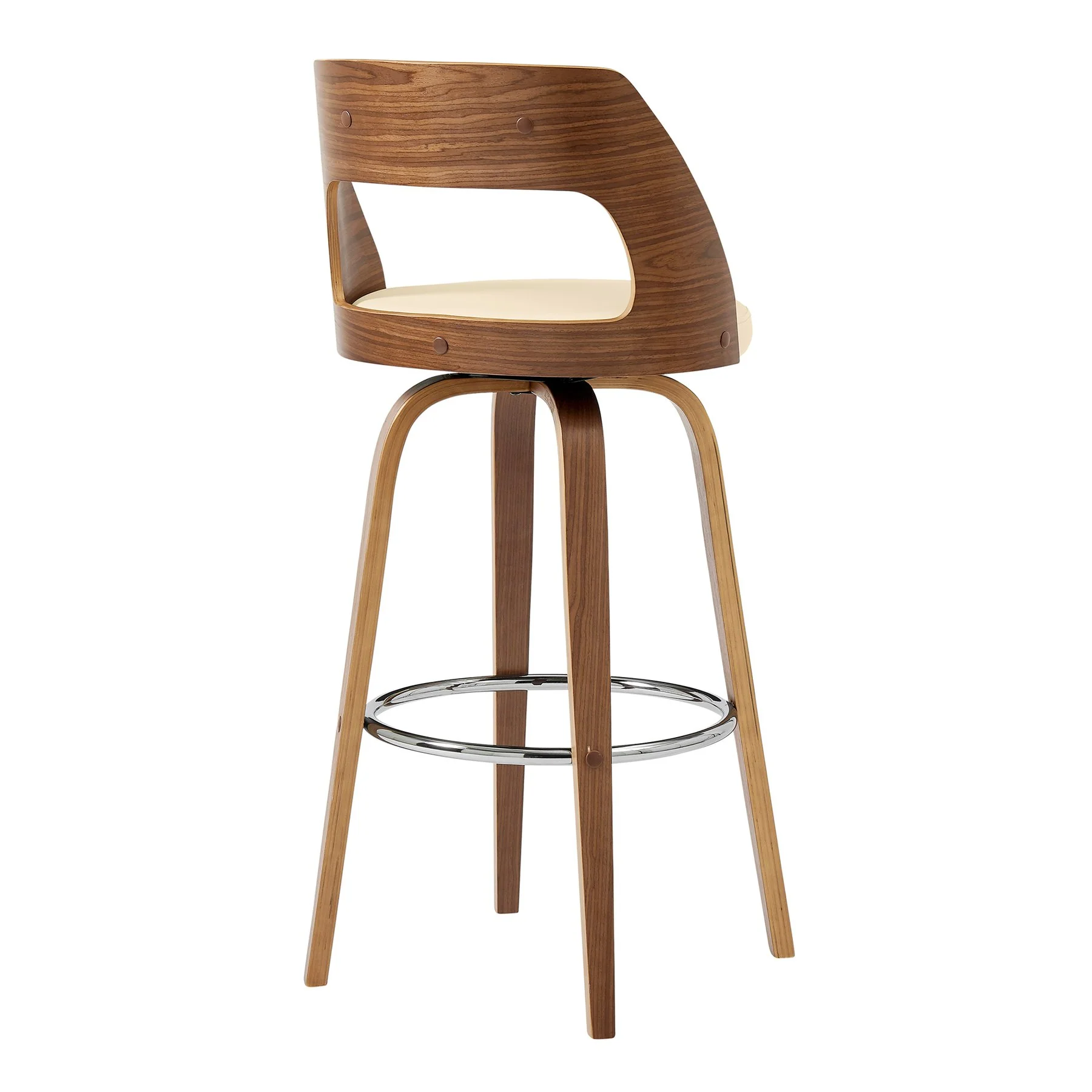 Axel 26" Swivel Counter Stool in Cream Faux Leather and Walnut Wood - Image 4
