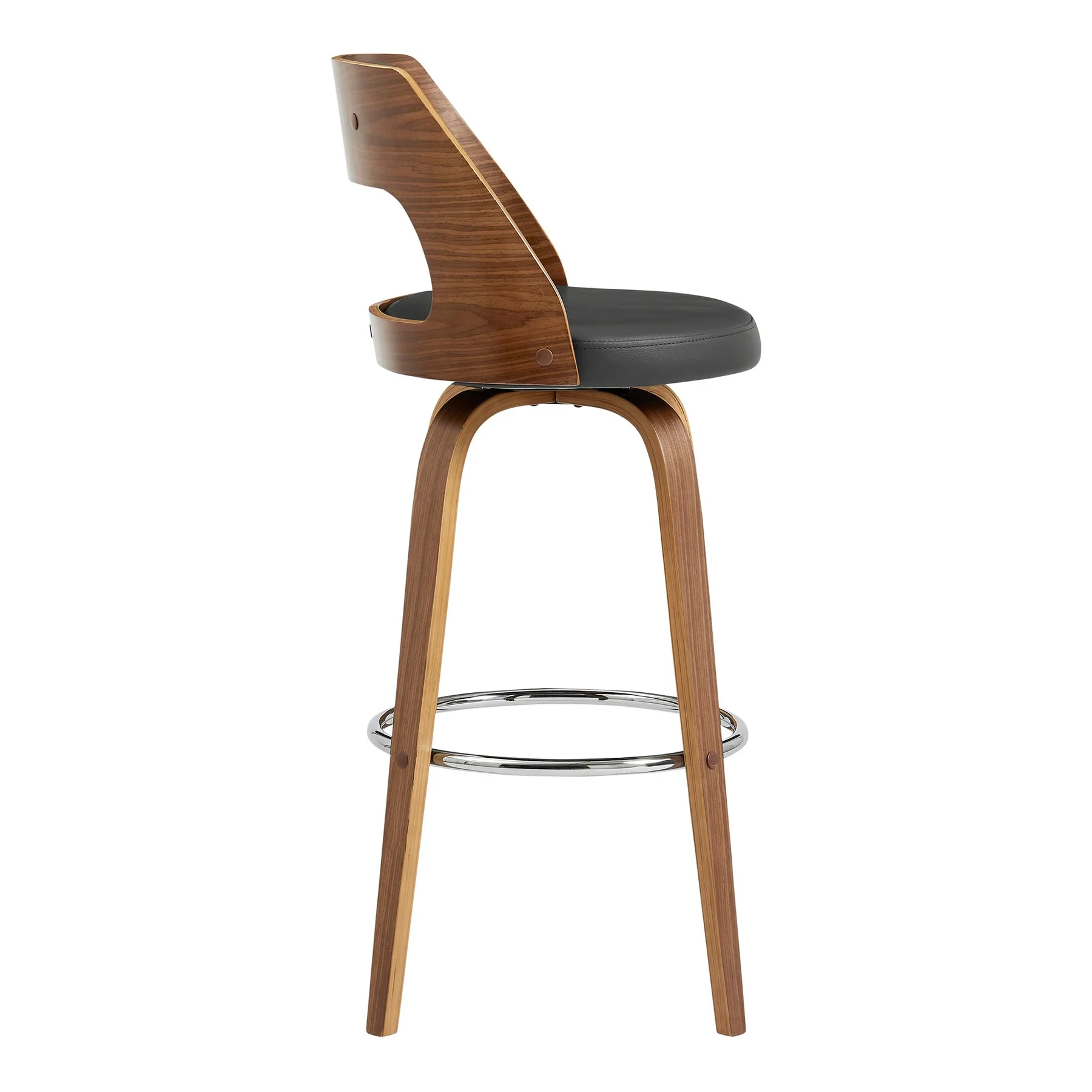 Axel 26" Swivel Counter Stool in Gray Faux Leather and Walnut Wood - Image 3