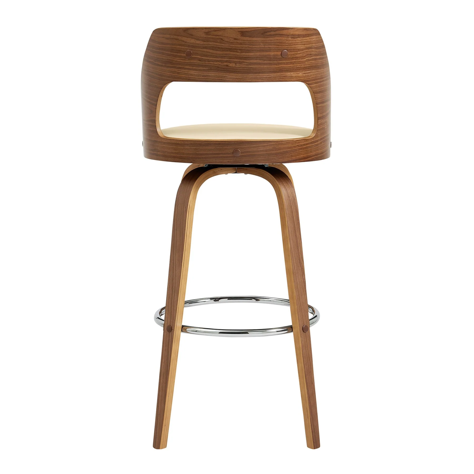 Axel 30" Swivel Bar Stool in Cream Faux Leather and Walnut Wood - Image 5