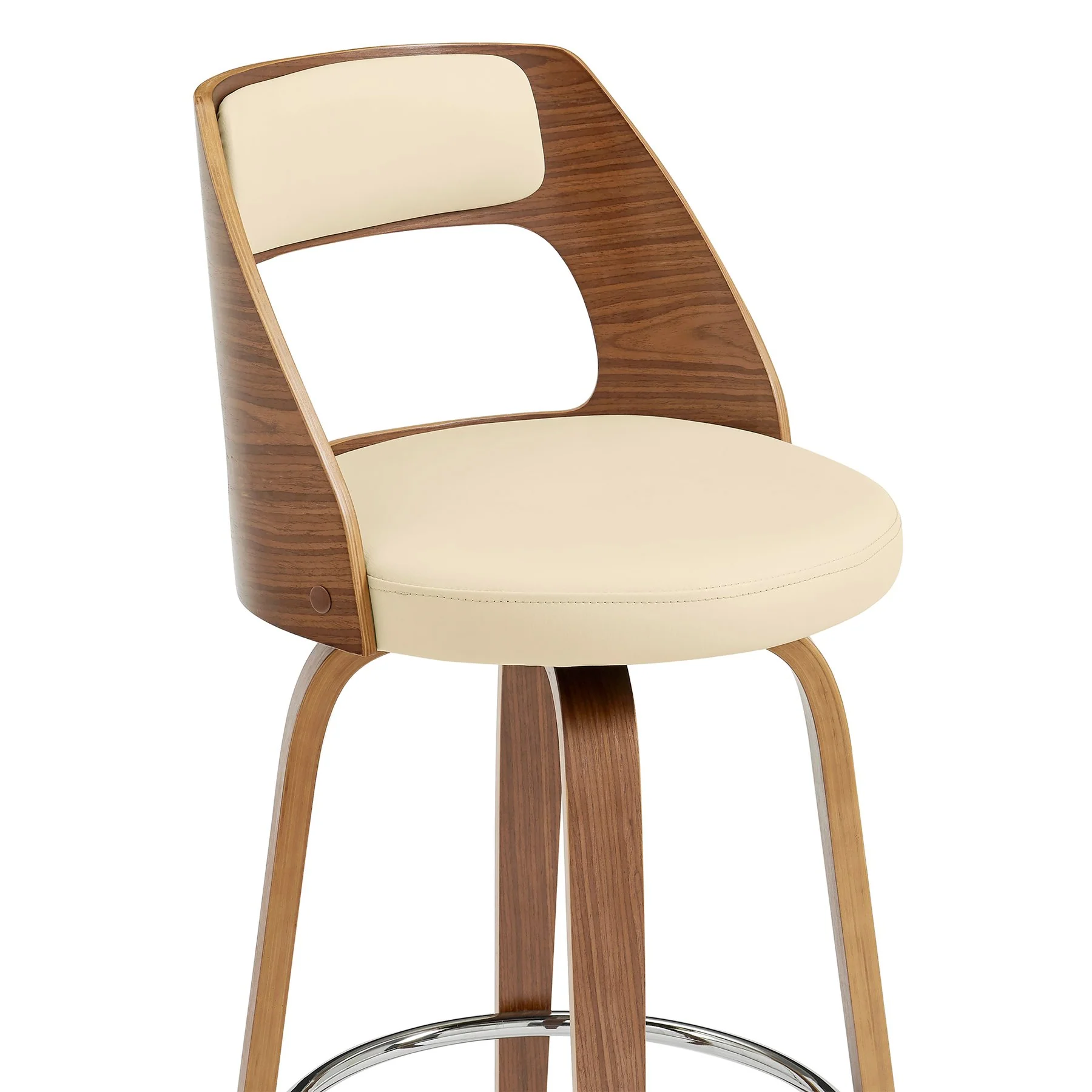 Axel 30" Swivel Bar Stool in Cream Faux Leather and Walnut Wood - Image 6