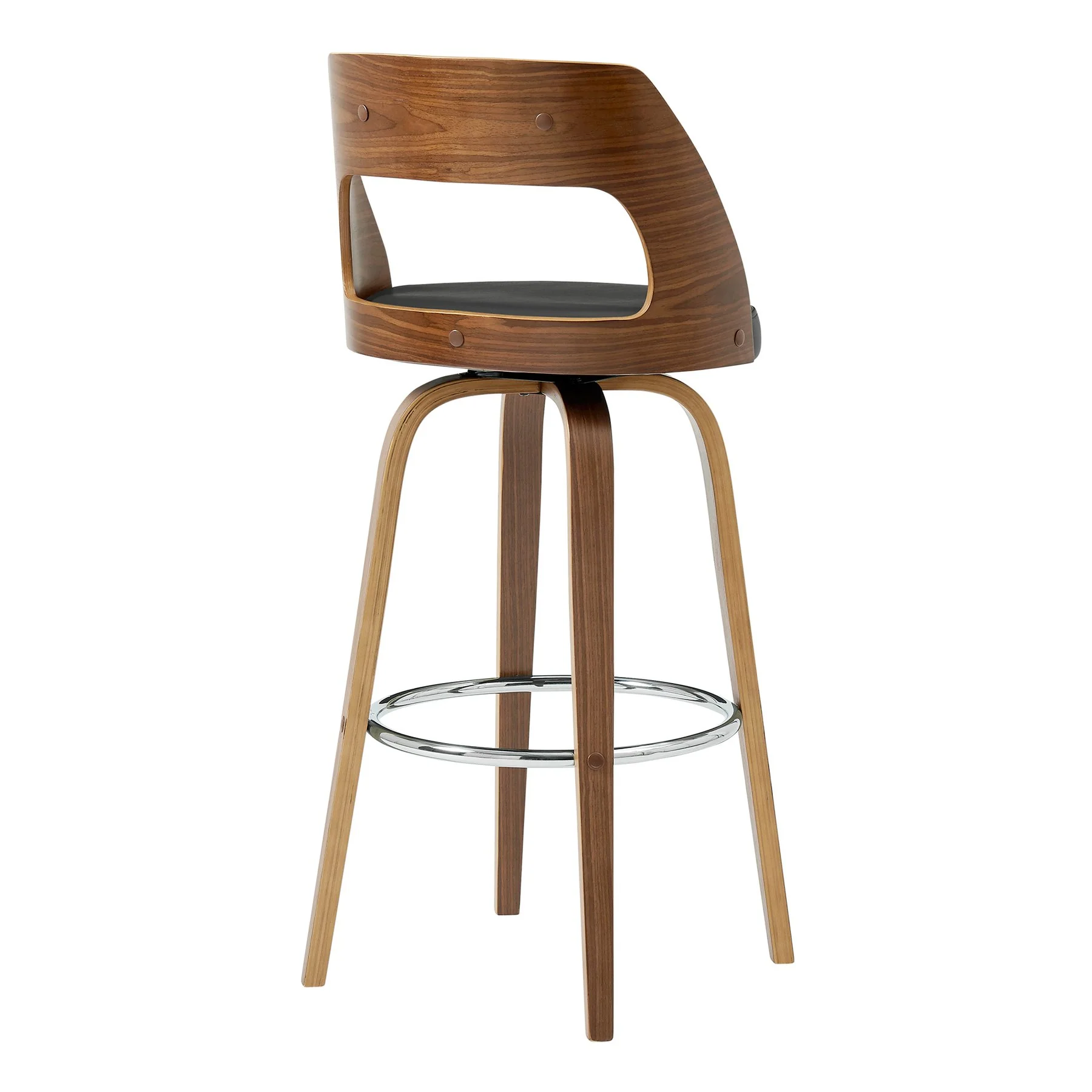 Axel 30" Swivel Bar Stool in Gray Faux Leather and Walnut Wood - Image 4