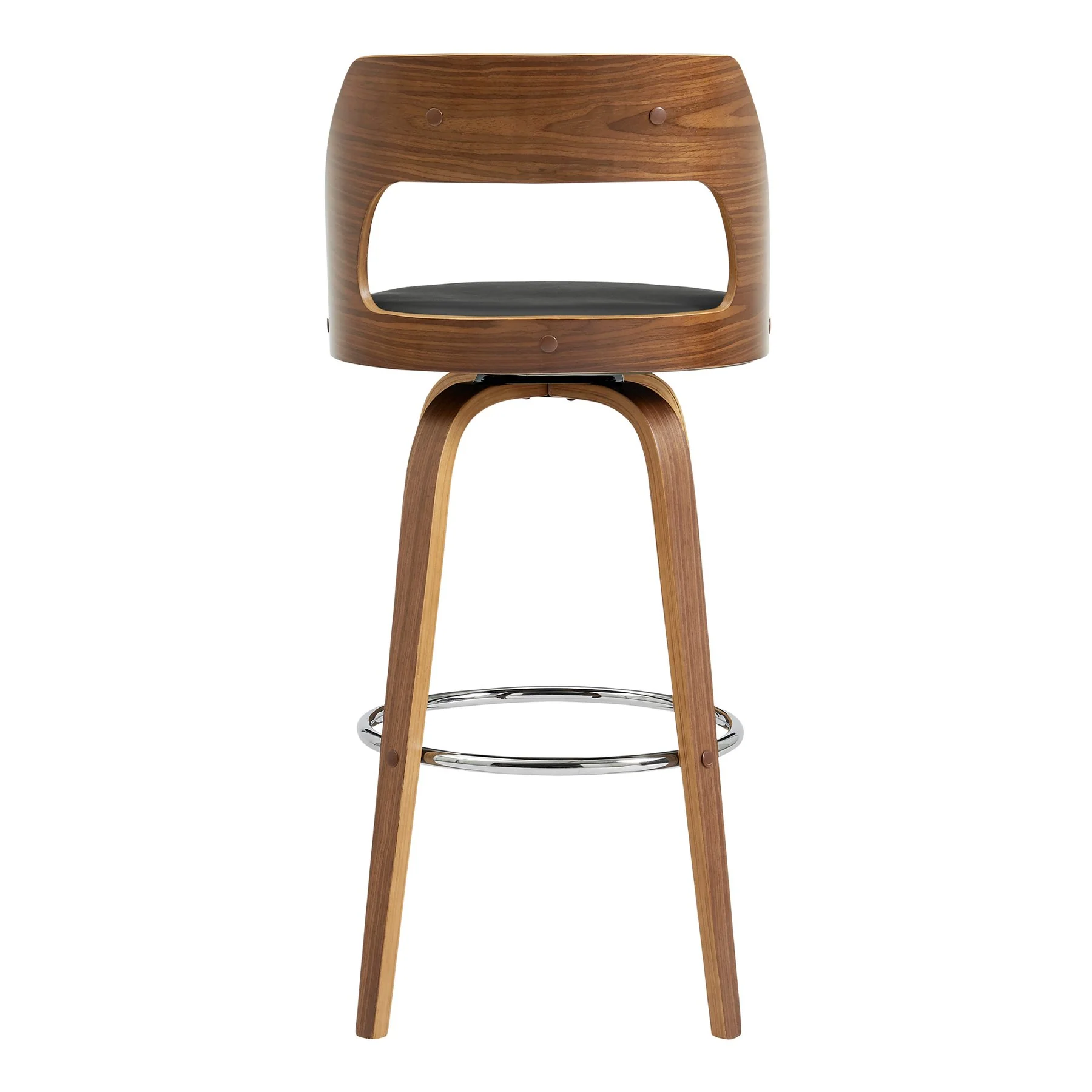 Axel 30" Swivel Bar Stool in Gray Faux Leather and Walnut Wood - Image 5
