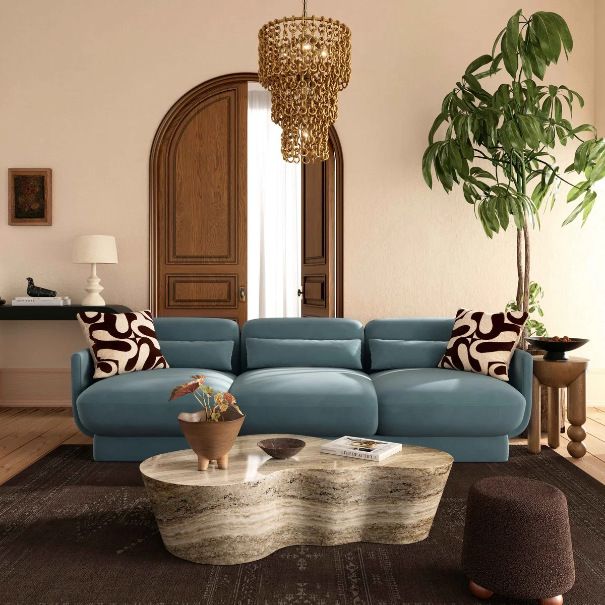 Azalea Powder Blue Velvet Sofa - Image 2