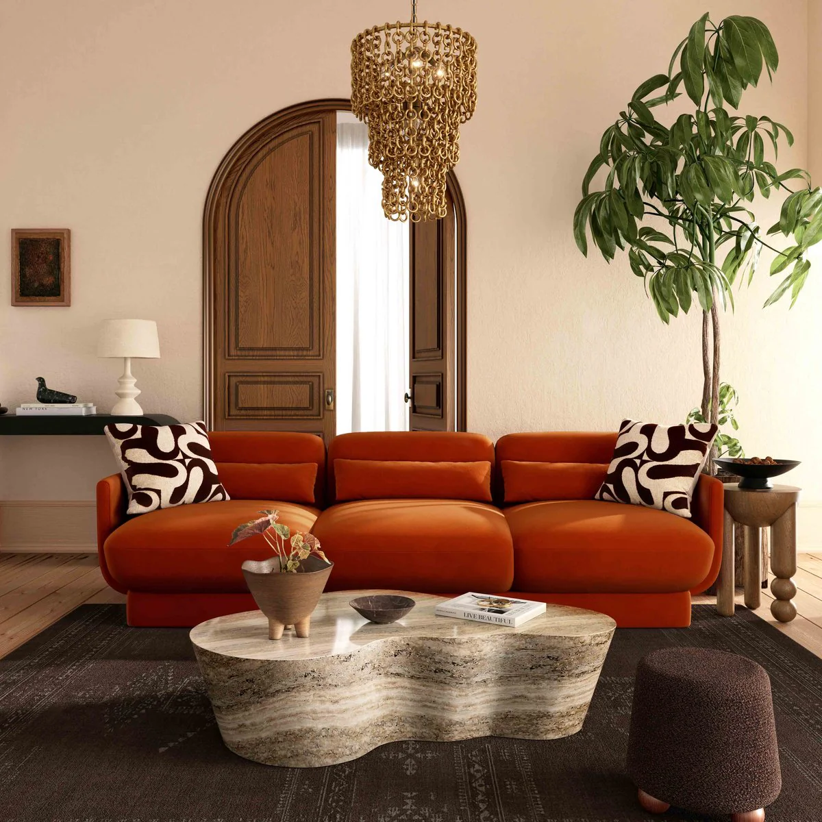 Azalea Rust Orange Velvet Sofa - Image 2