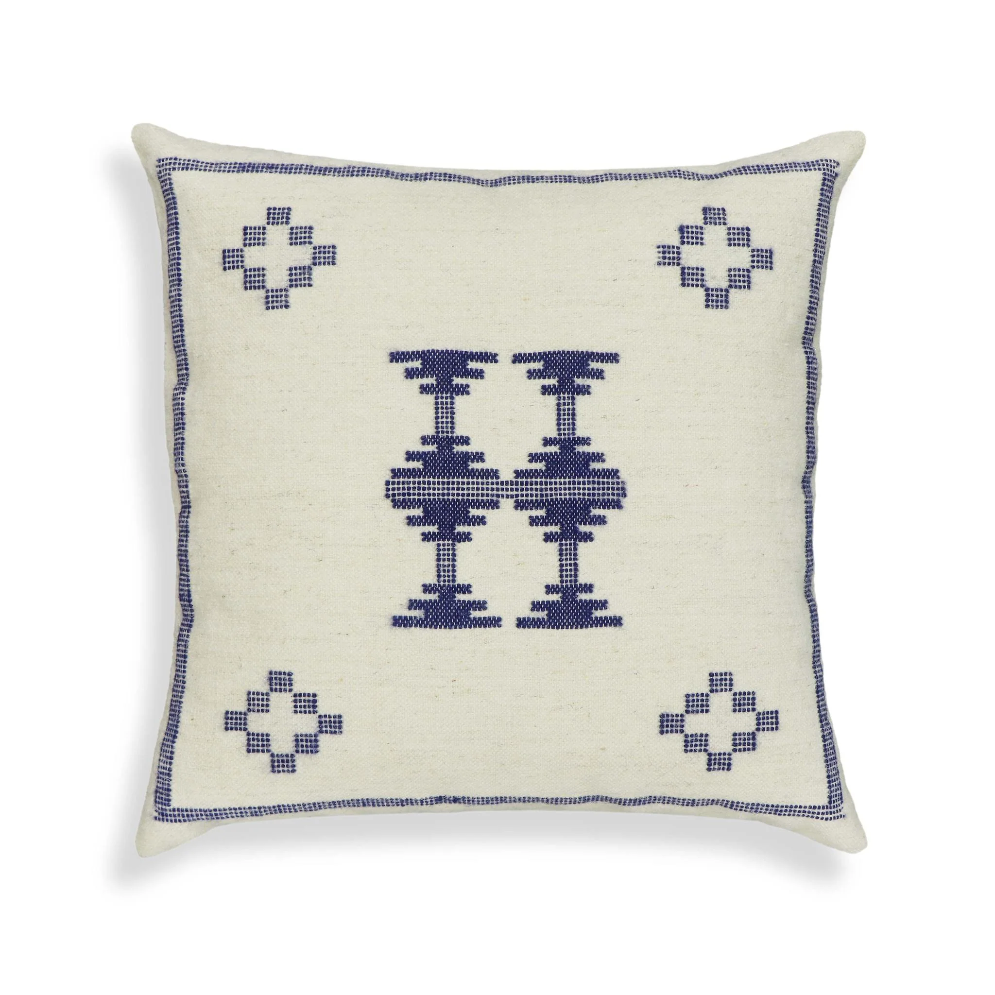 Aztec Cream & Indigo Wool 20 inch Square Accent Cushion - Image 2
