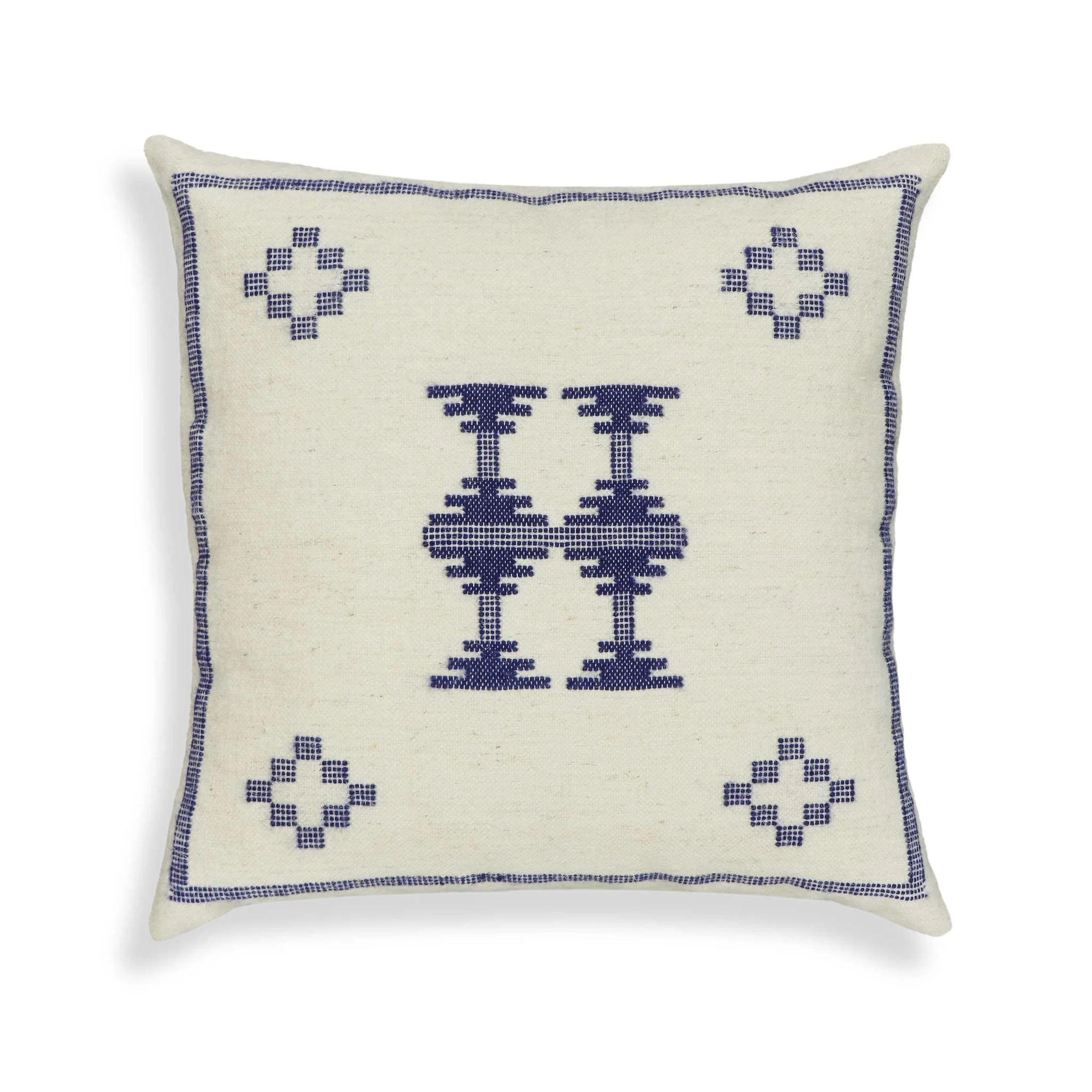 Aztec Cream & Indigo Wool 20 inch Square Accent Cushion - Image 9