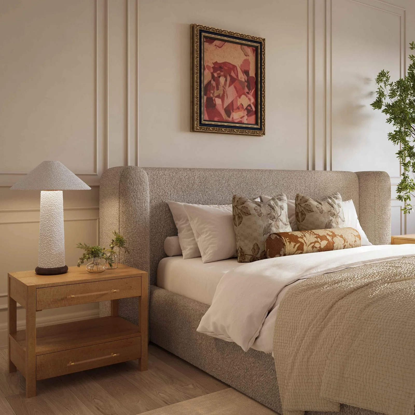 Babette Tan Boucle Queen Bed - Image 2