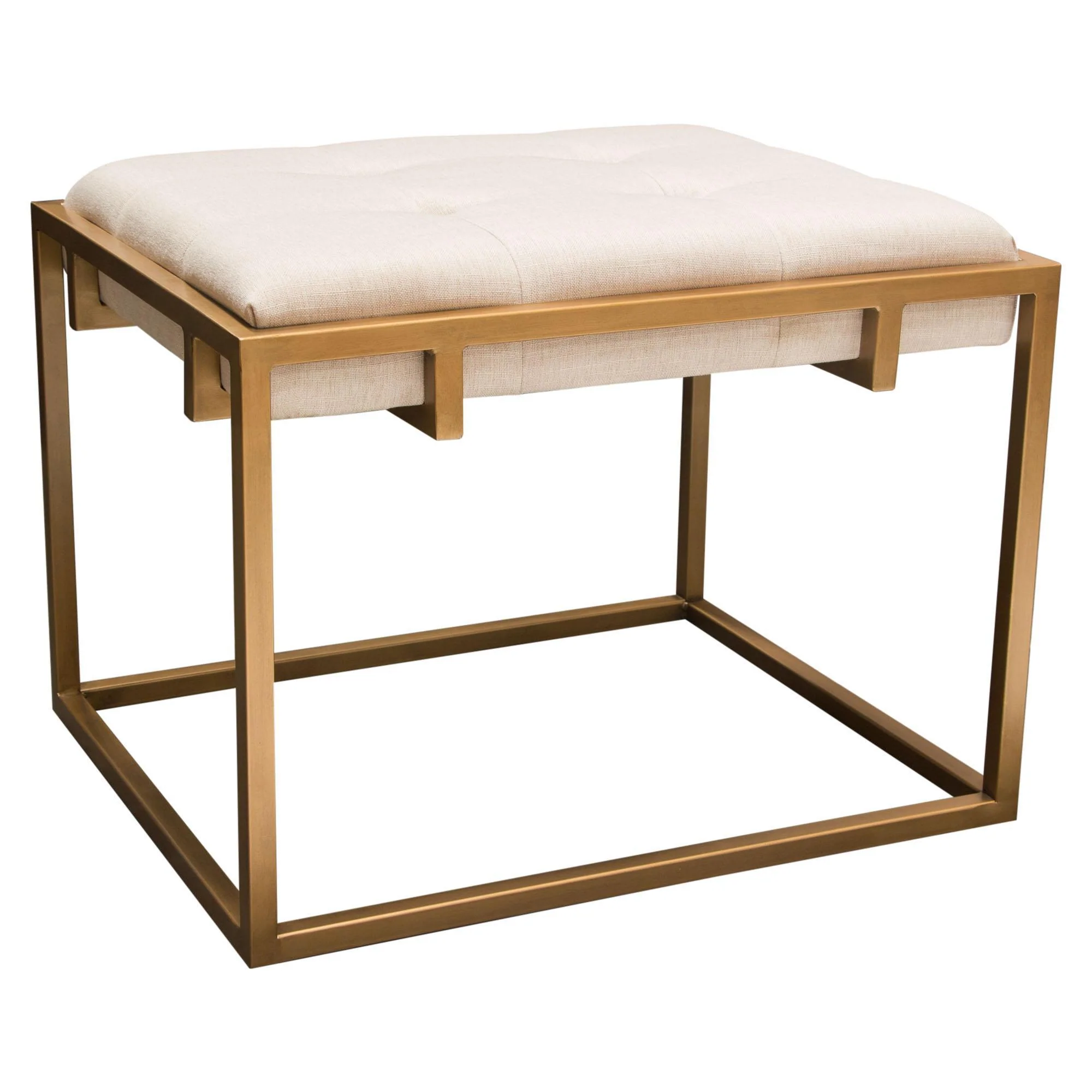 Babylon Small Accent Ottoman w/ Brushed Gold Frame & Padded Seat in Sand Linen by Diamond Sofa - Image 2