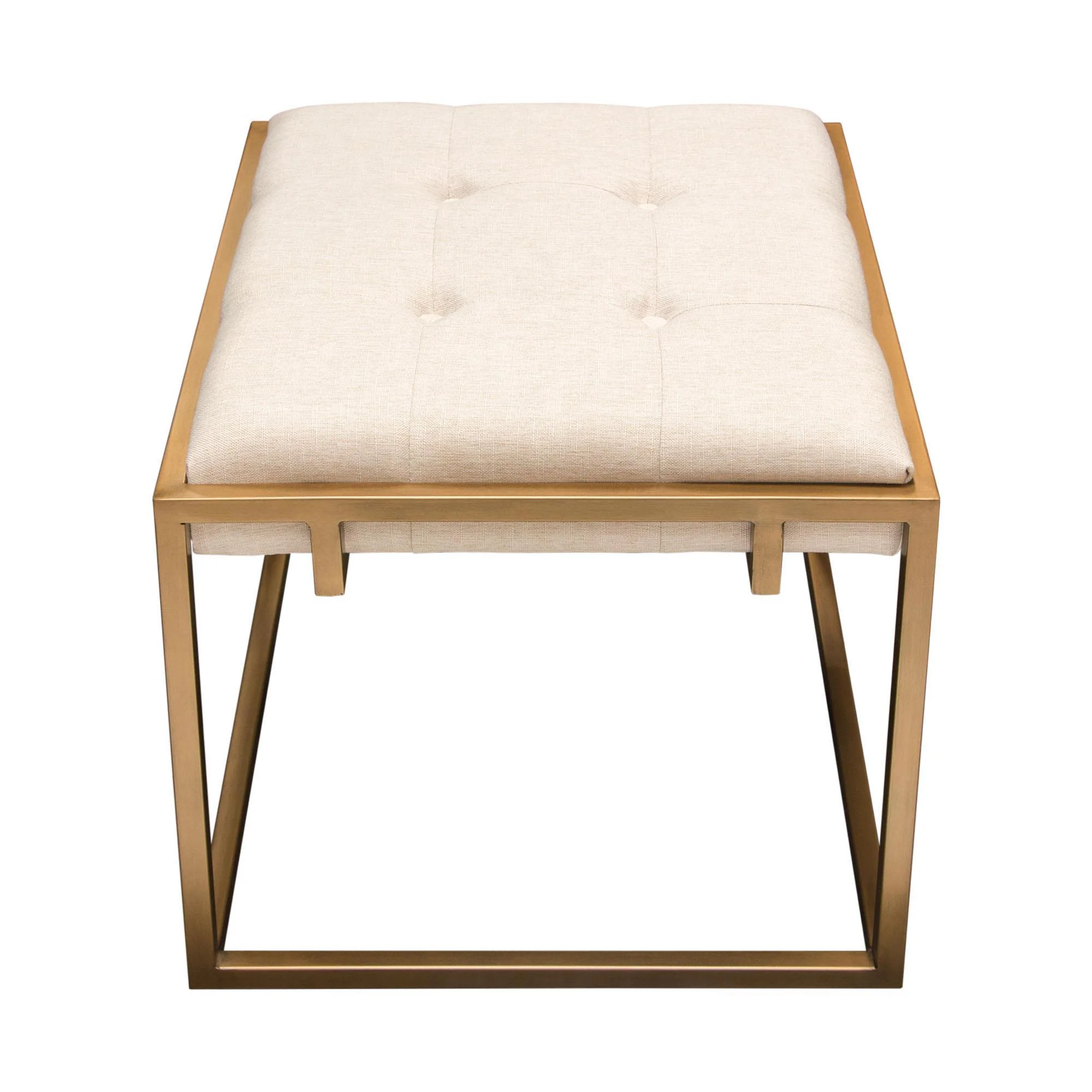 Babylon Small Accent Ottoman w/ Brushed Gold Frame & Padded Seat in Sand Linen by Diamond Sofa - Image 6