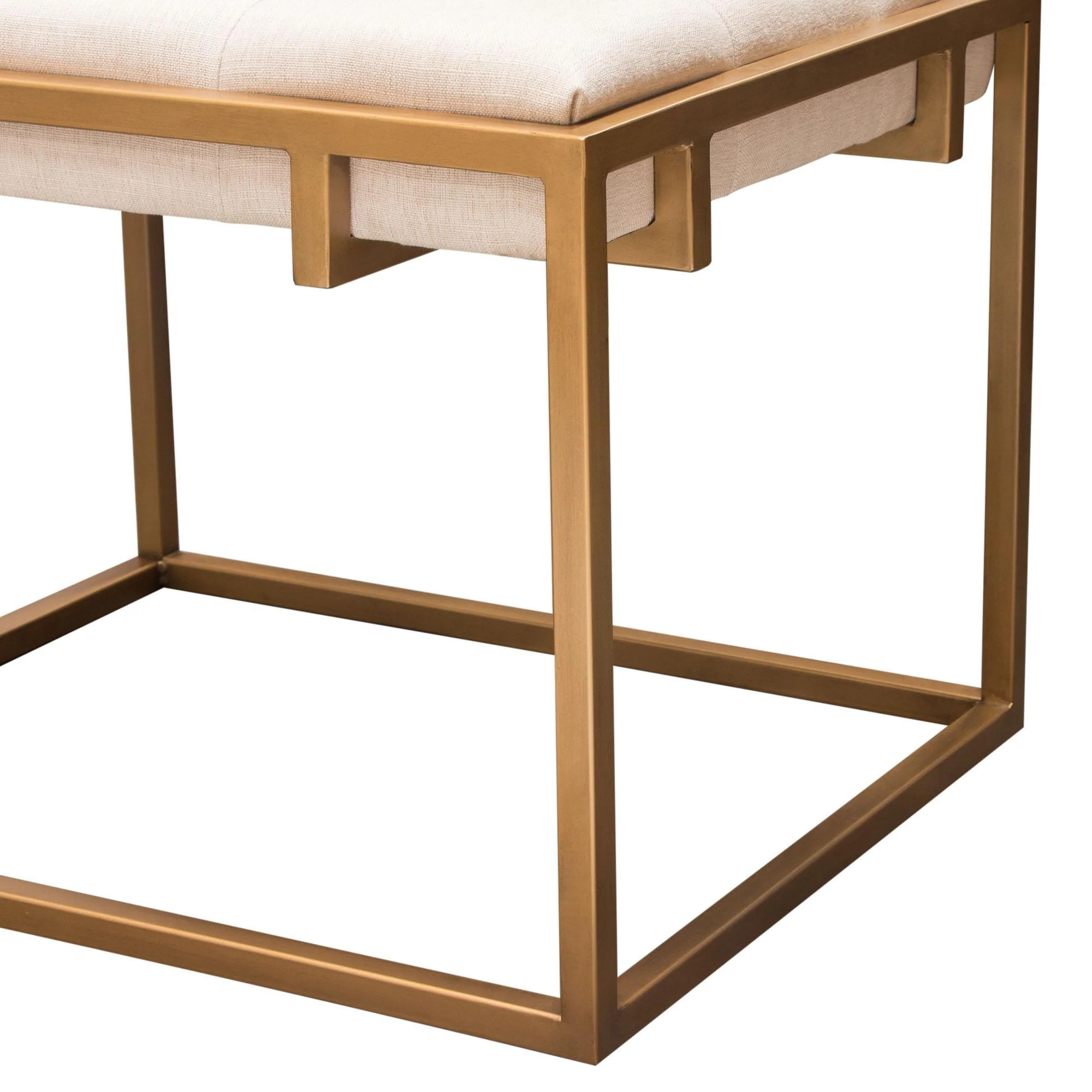 Babylon Small Accent Ottoman w/ Brushed Gold Frame & Padded Seat in Sand Linen by Diamond Sofa - Image 7