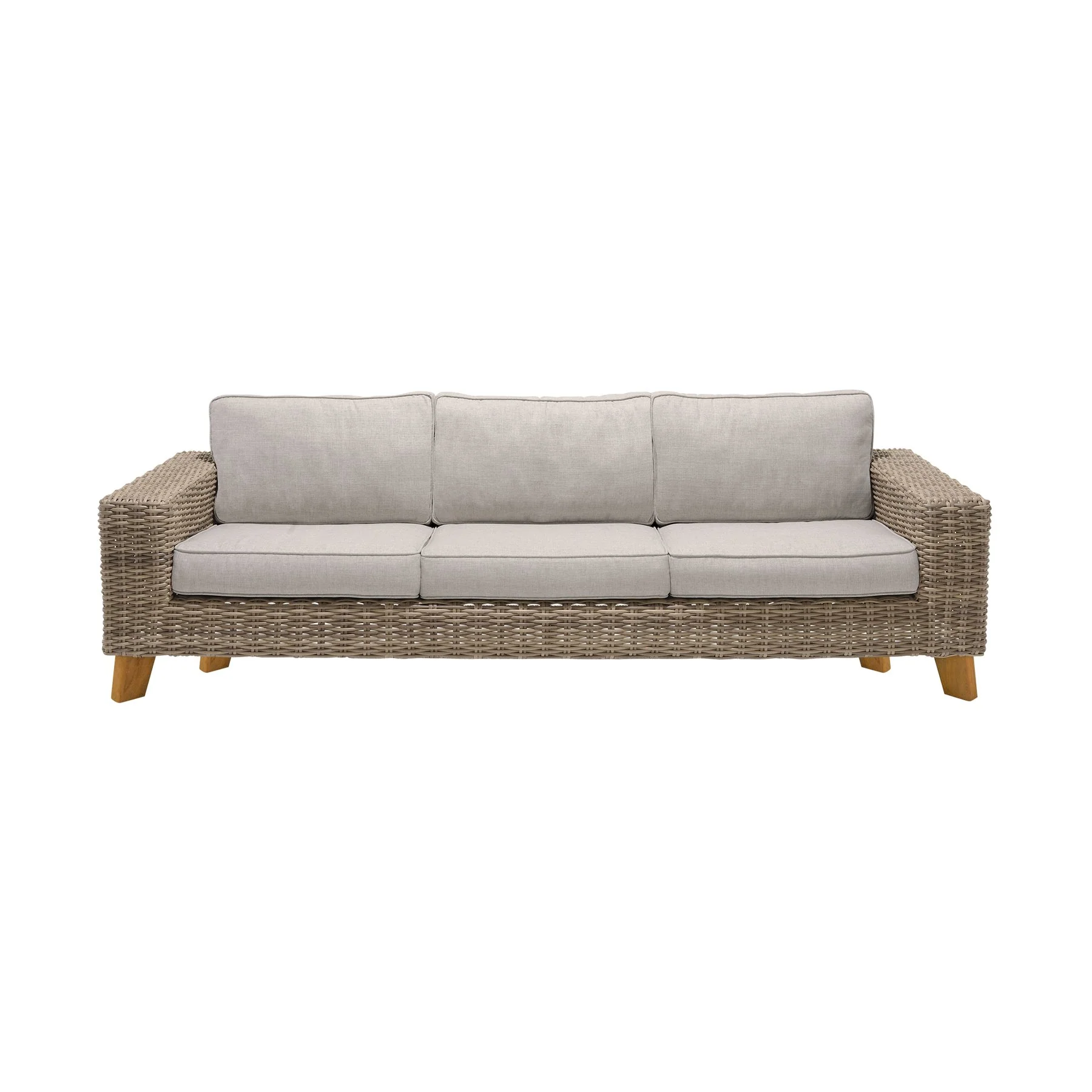Bahamas Outdoor 4 Piece Wicker & Teak Sofa Seating Set with Beige Olefin - Image 3
