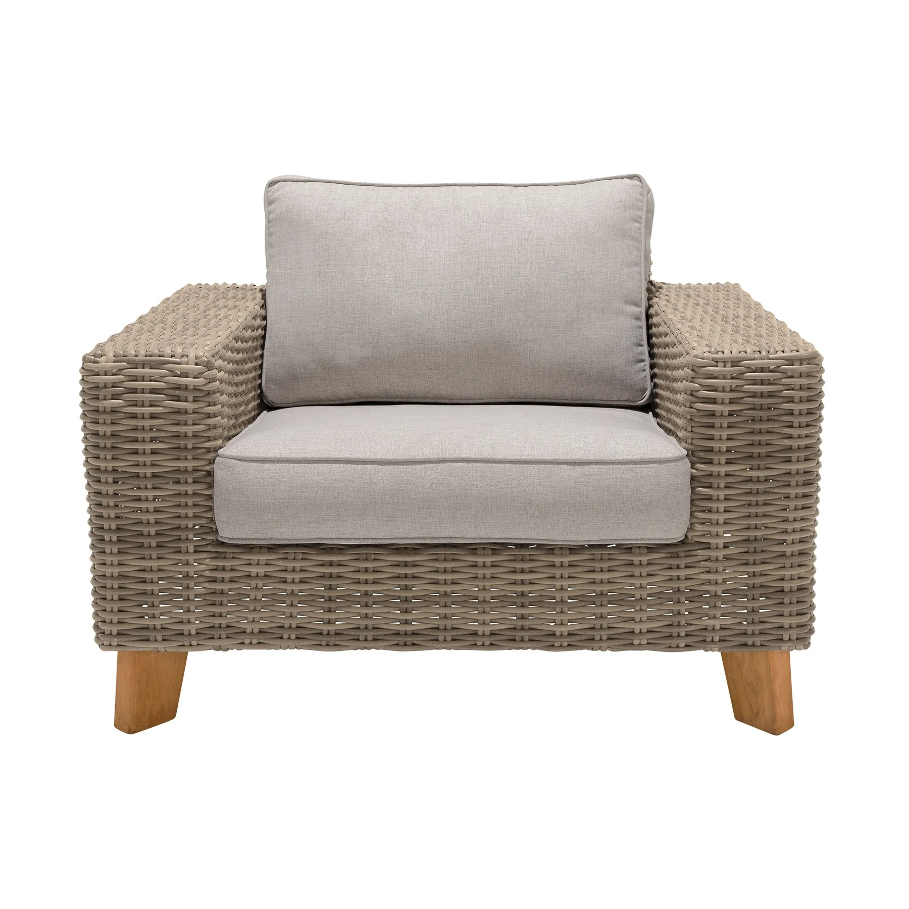 Bahamas Outdoor Wicker & Teak Wood Lounge Chair with Beige Olefin - Image 2