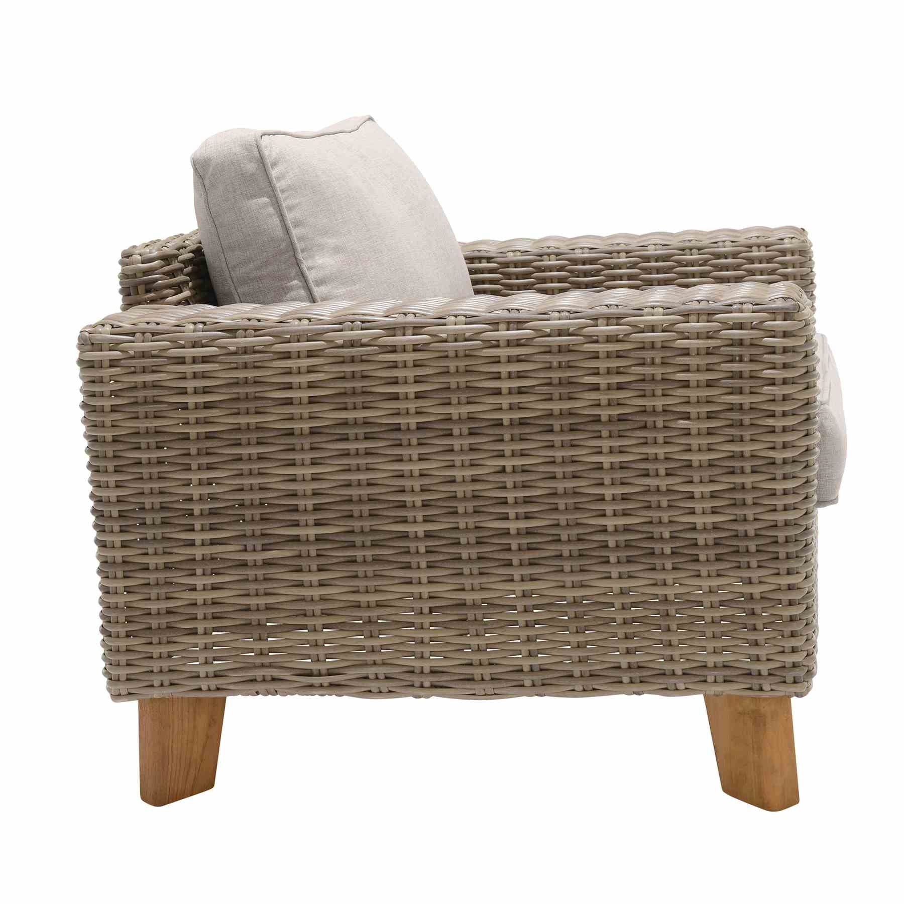 Bahamas Outdoor Wicker & Teak Wood Lounge Chair with Beige Olefin - Image 3
