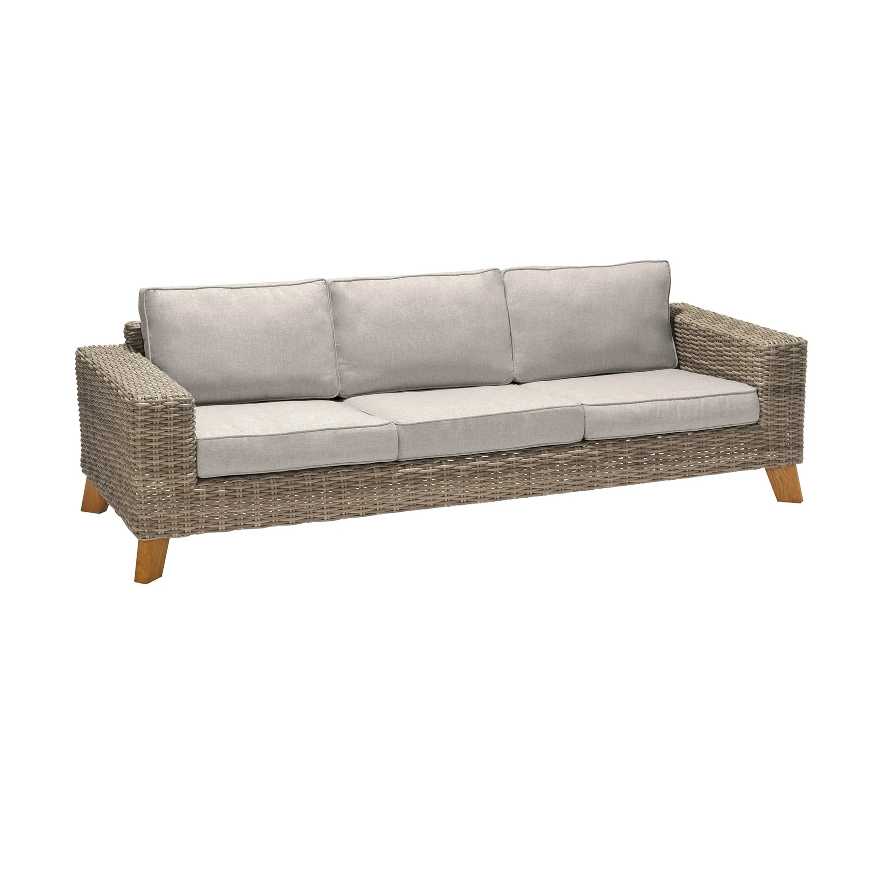Bahamas Outdoor Wicker & Teak Wood Sofa with Beige Olefin - Image 2