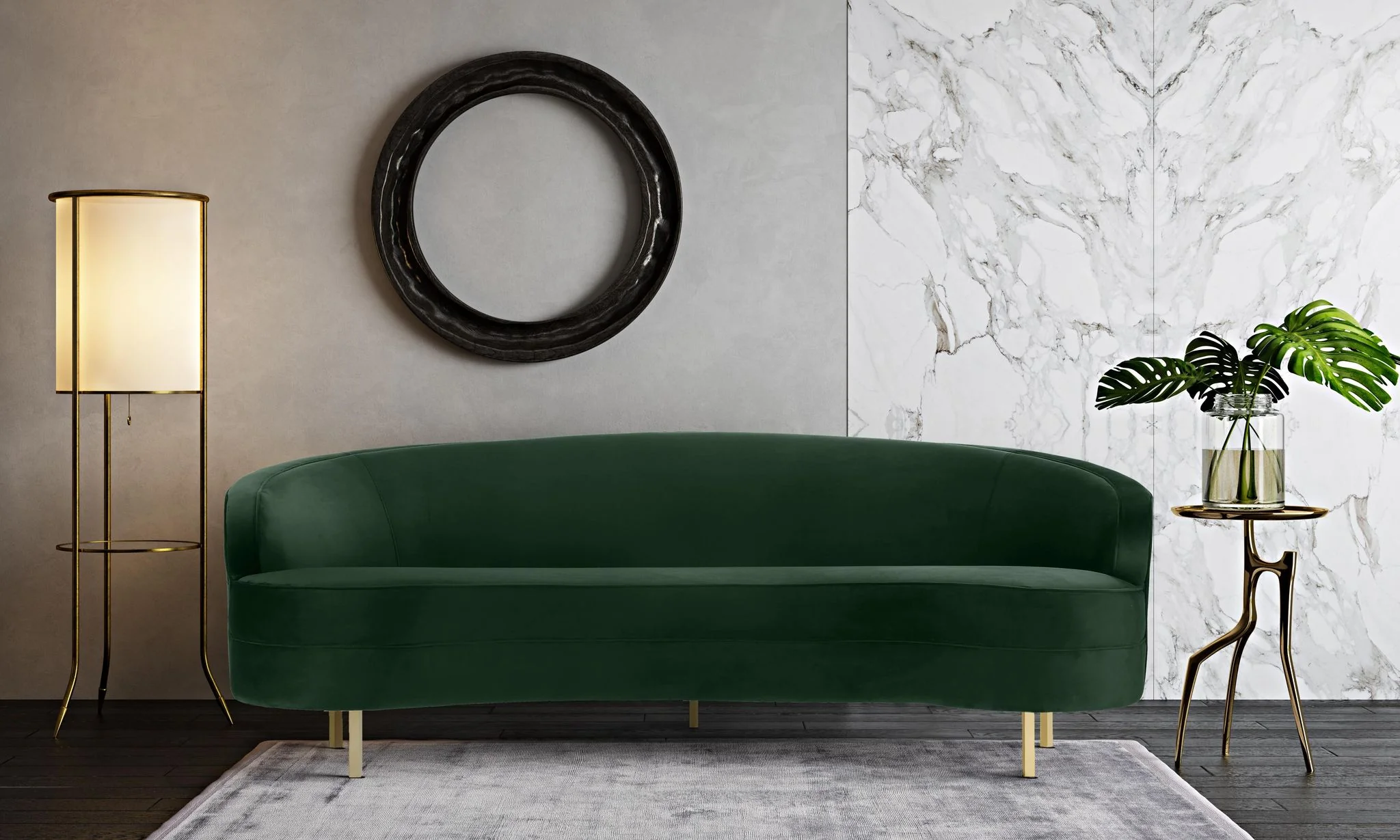 Baila Forest Green Velvet Sofa - Image 2