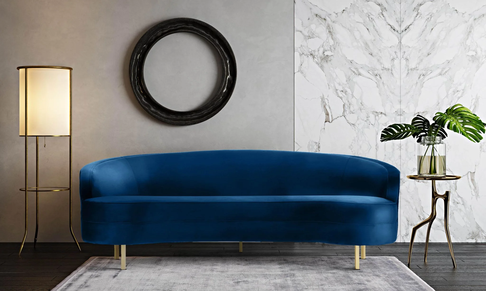 Baila Navy Velvet Sofa - Image 2