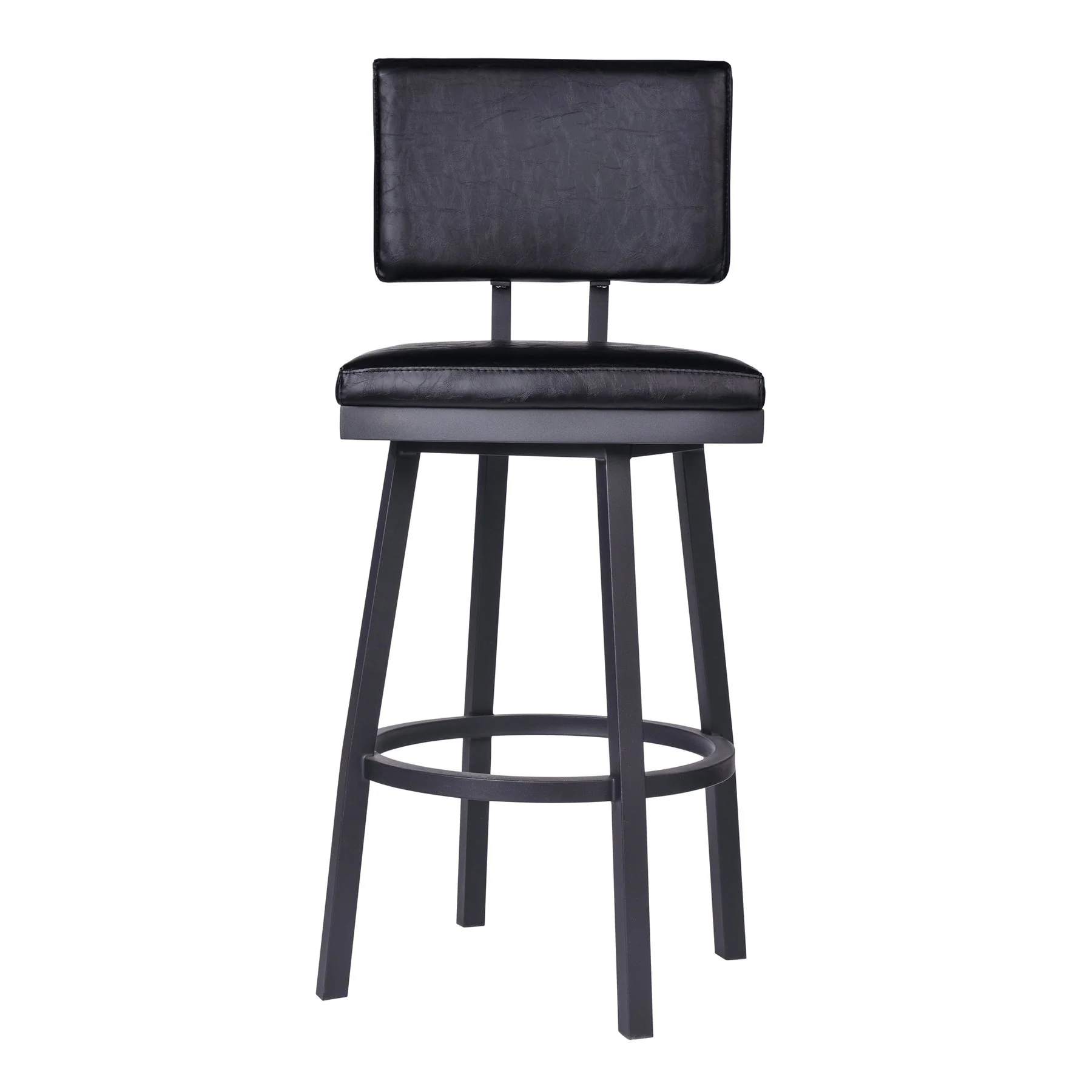 Balboa 26" Counter Height Swivel Vintage Black Faux Leather and Metal Bar Stool - Image 2